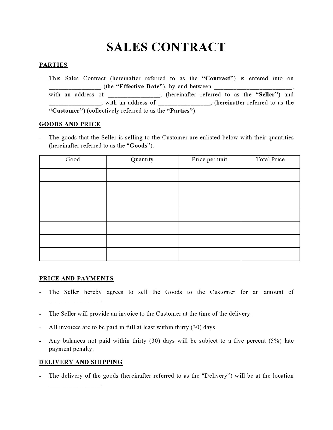 Free sales contract template 10
