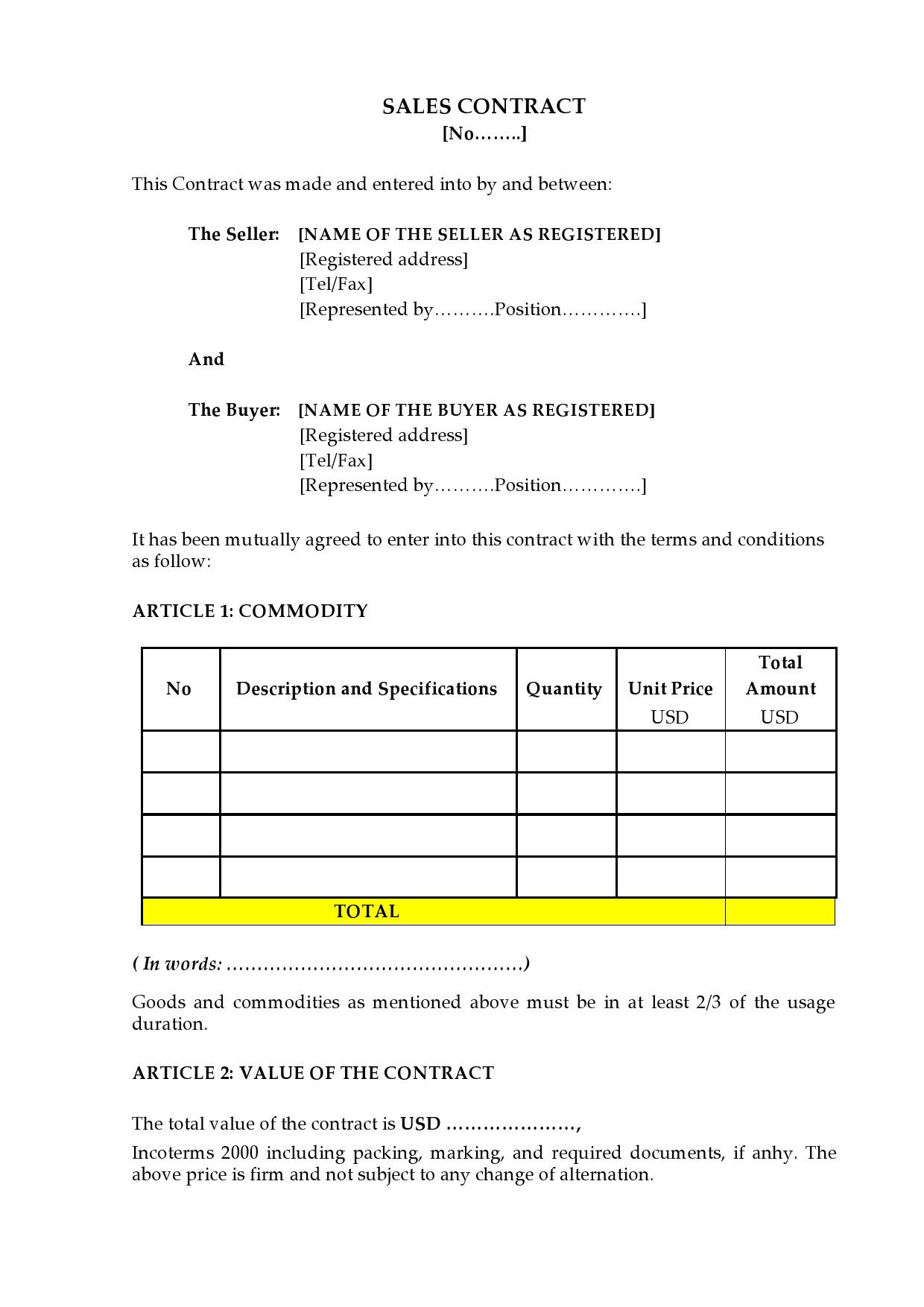 Free sales contract template 13