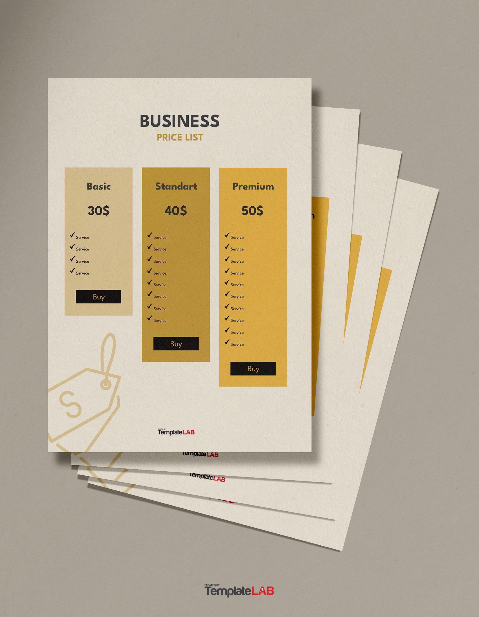 Free Business Price List Template
