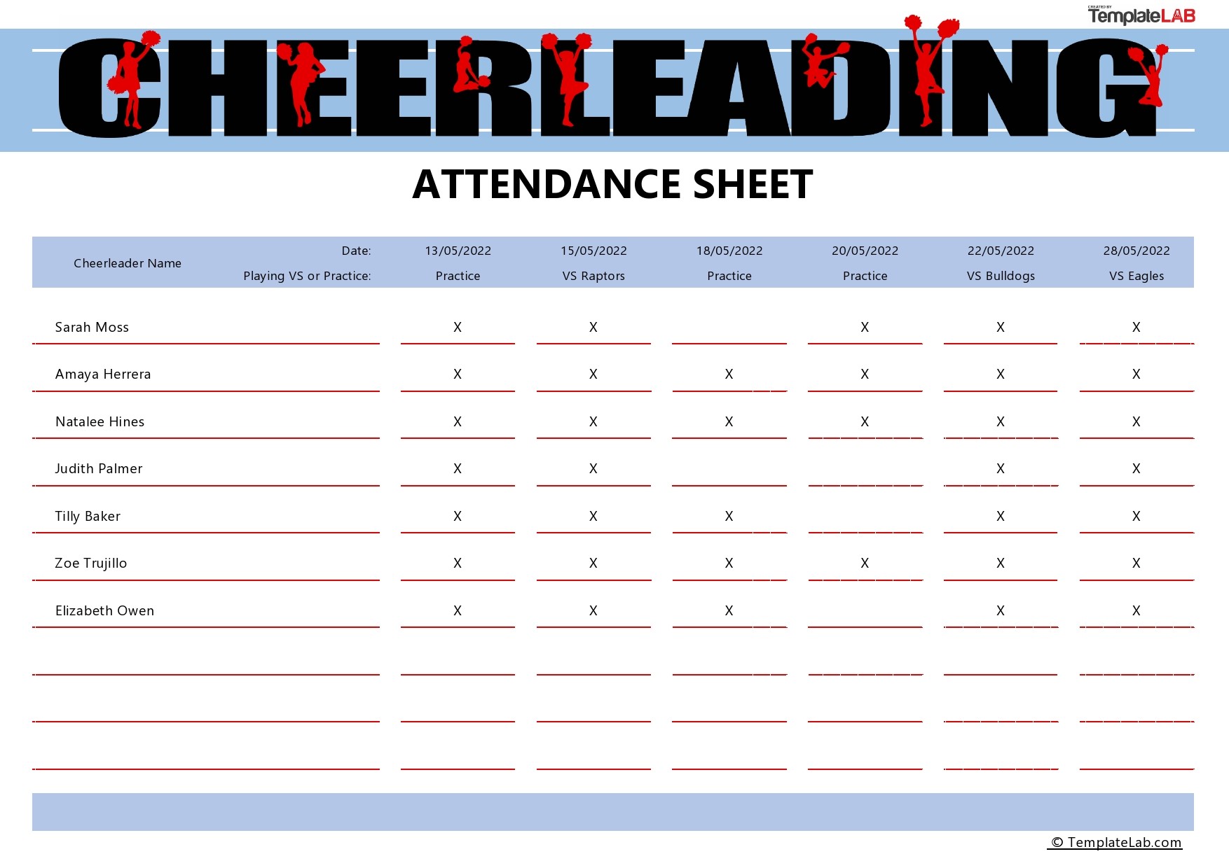 Free Cheerleading Attendance Sheet Template