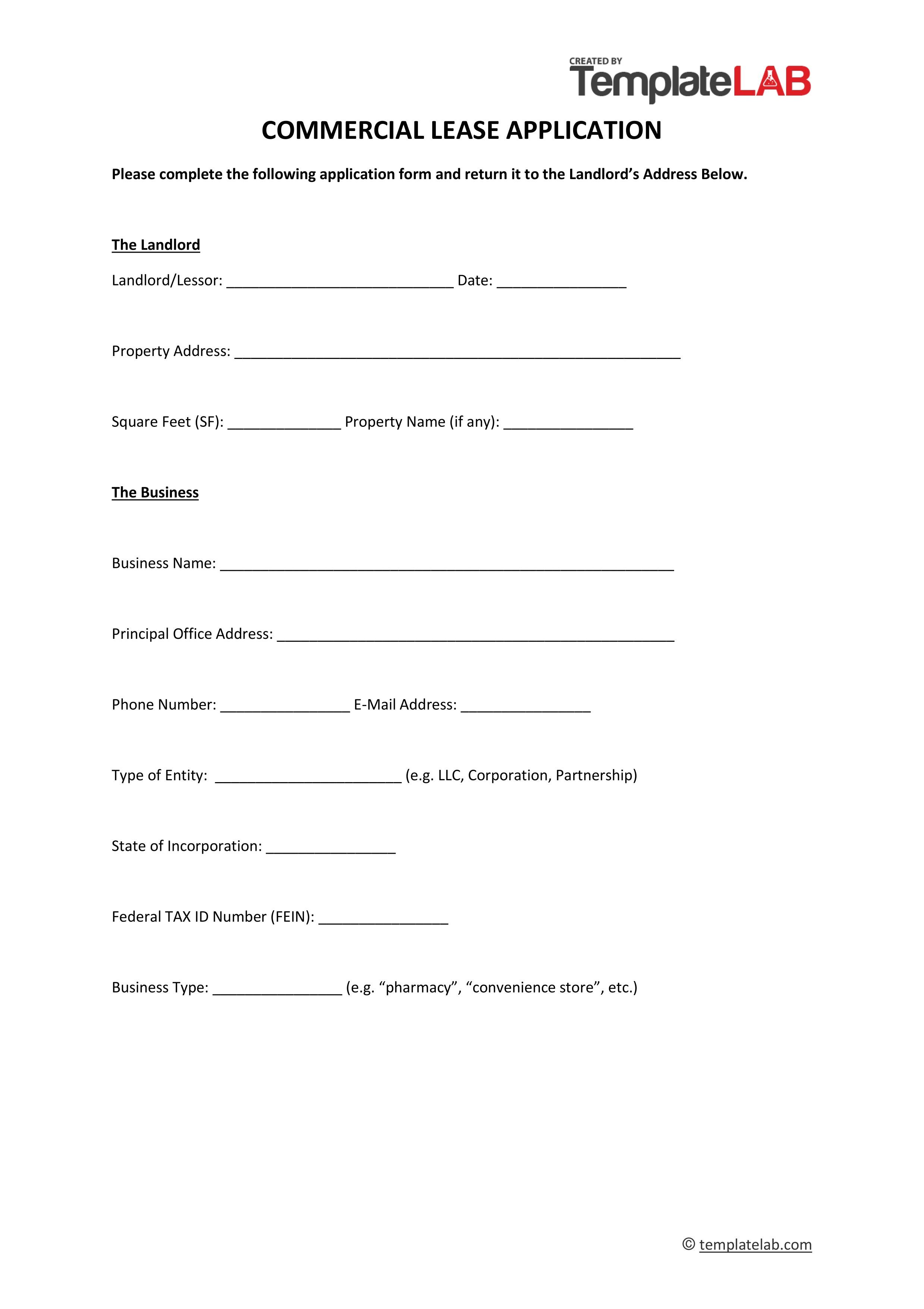 Free Generic Commercial Lease Application
