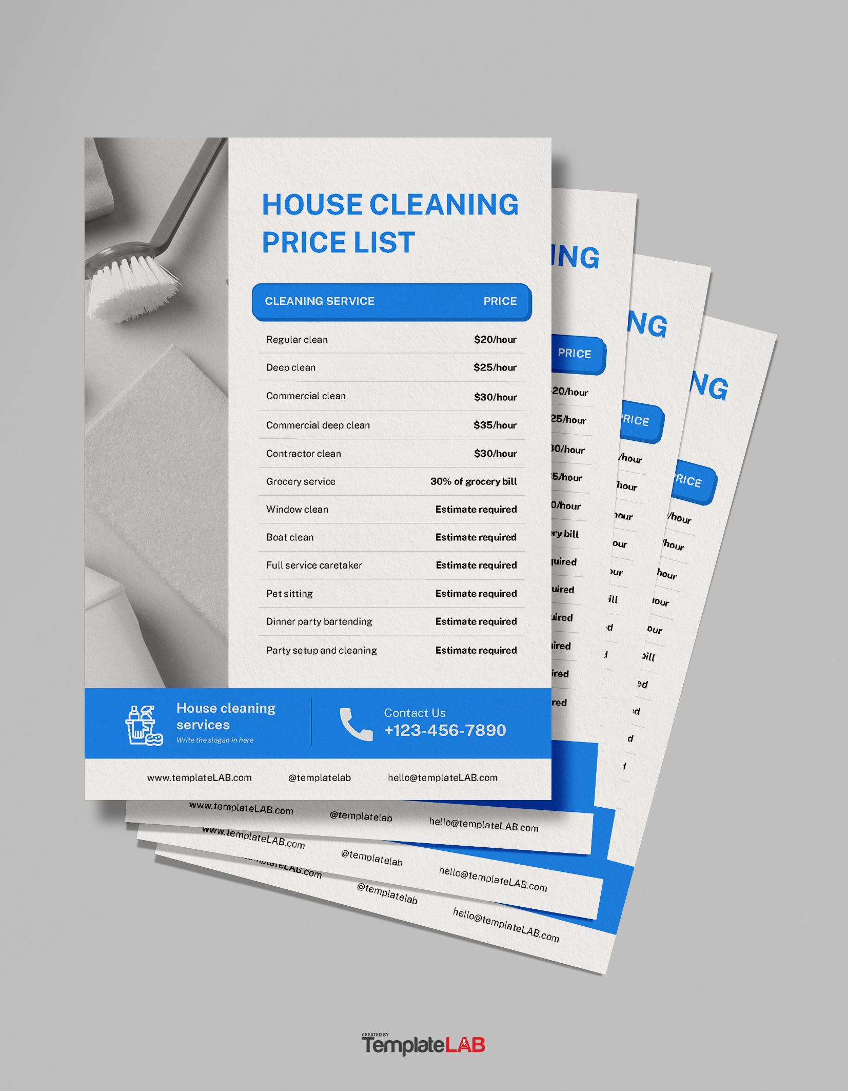 Free House Cleaning Price List Template
