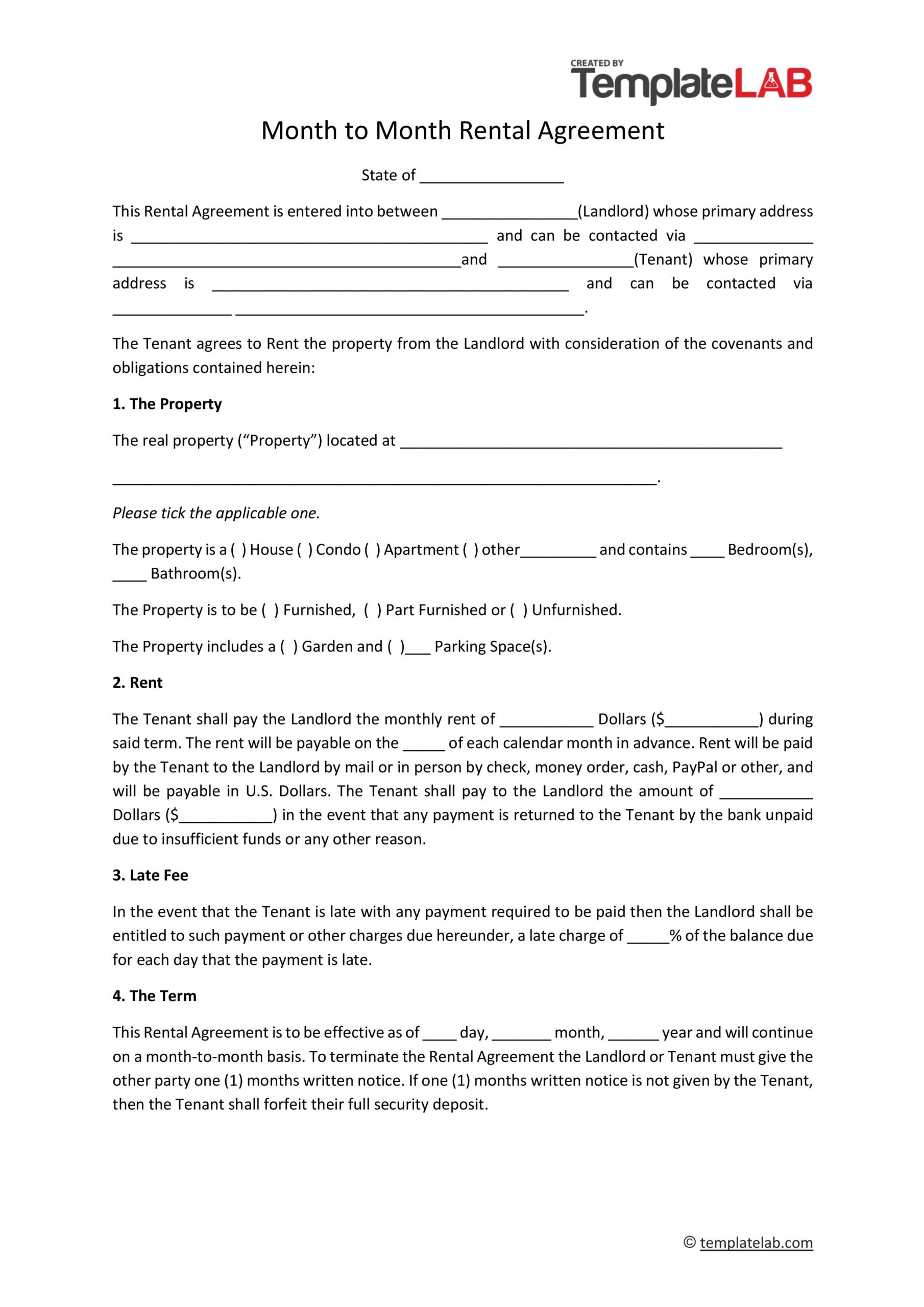 month to month lease agreement template free