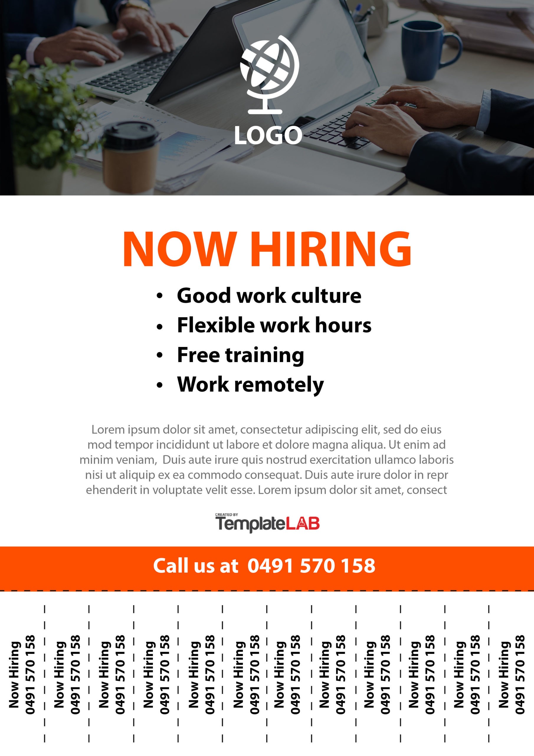 Free Now Hiring Tear Off Flyer