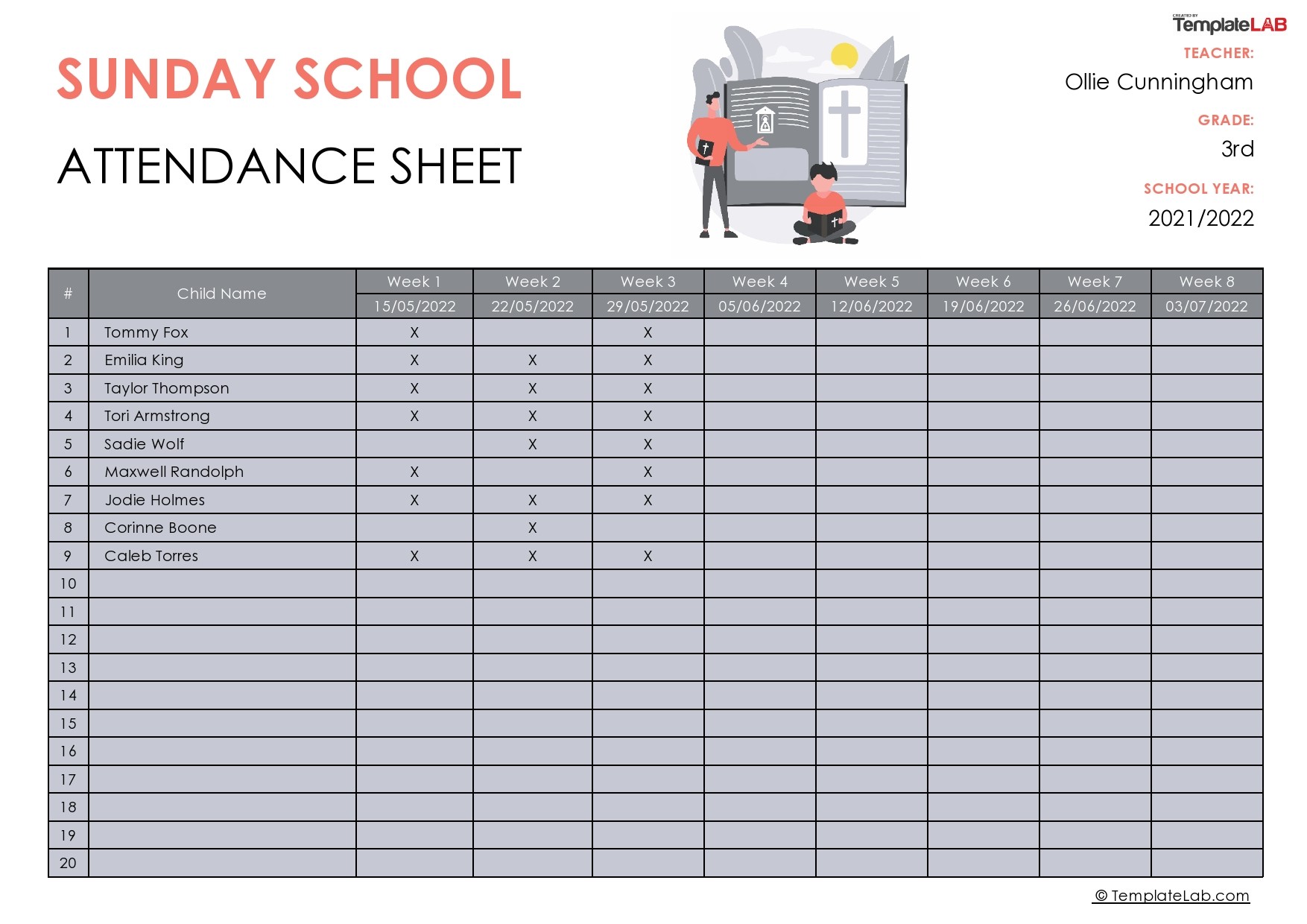 Free Sunday School Attendance Sheet Template