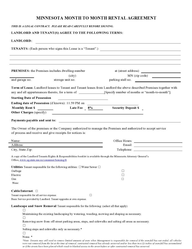 39 Simple MonthtoMonth Rental Agreements [100 Free] ᐅ TemplateLab