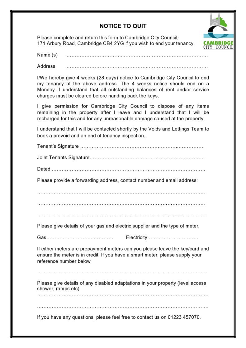 45 Notice To Quit Letters & Templates [3,7,14,30,60 days]