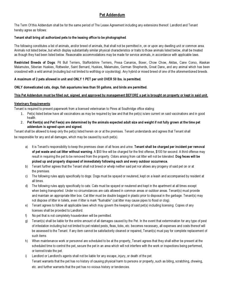 39 Free Pet Addendum Forms to Rental Agreement [DOC, PDF]