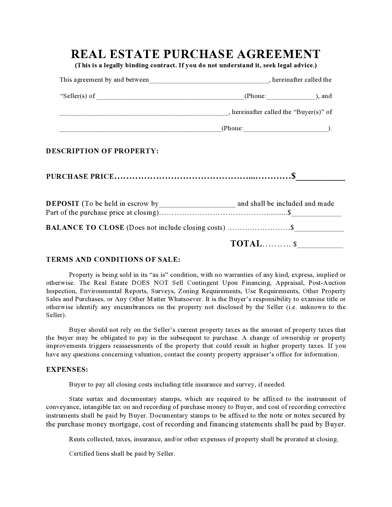 Free real estate purchase agreement 07