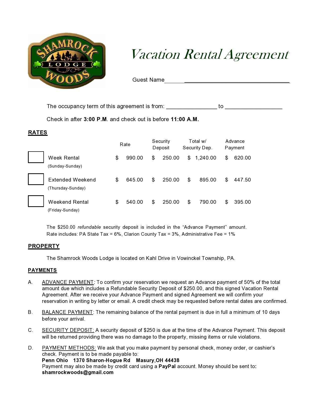 Free vacation rental agreement 08