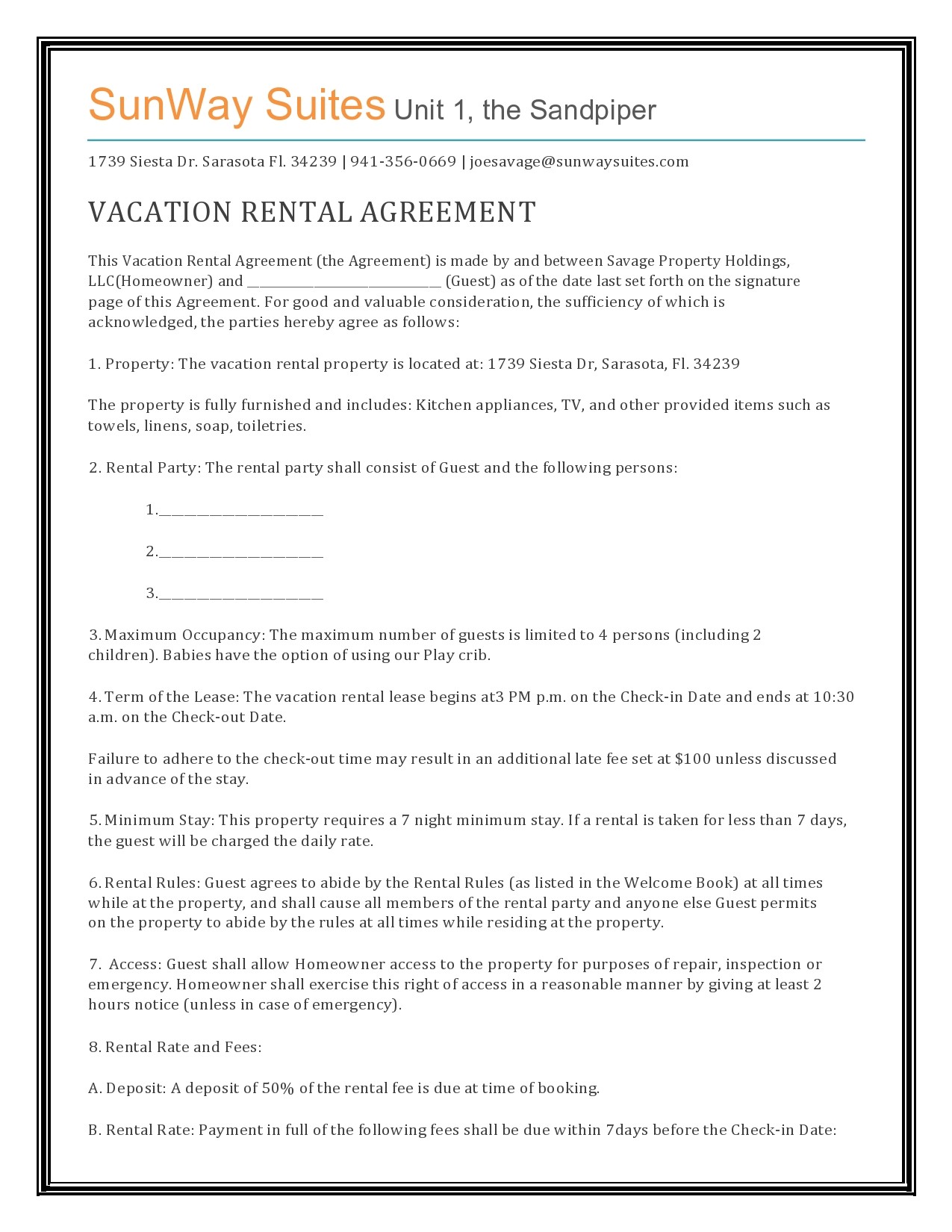 Free vacation rental agreement 30