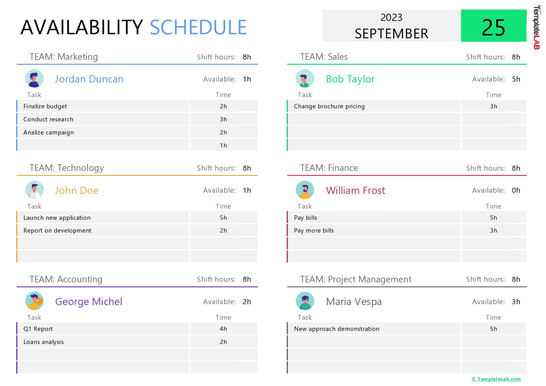 Free Availability Schedule Template