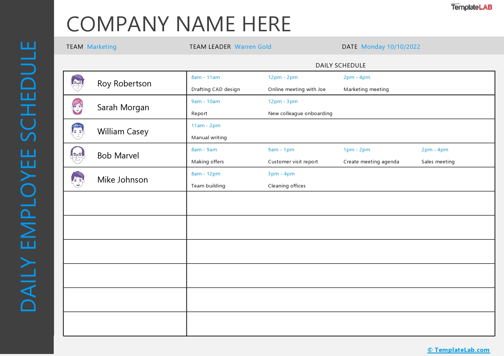 Free Daily Employee Schedule Template