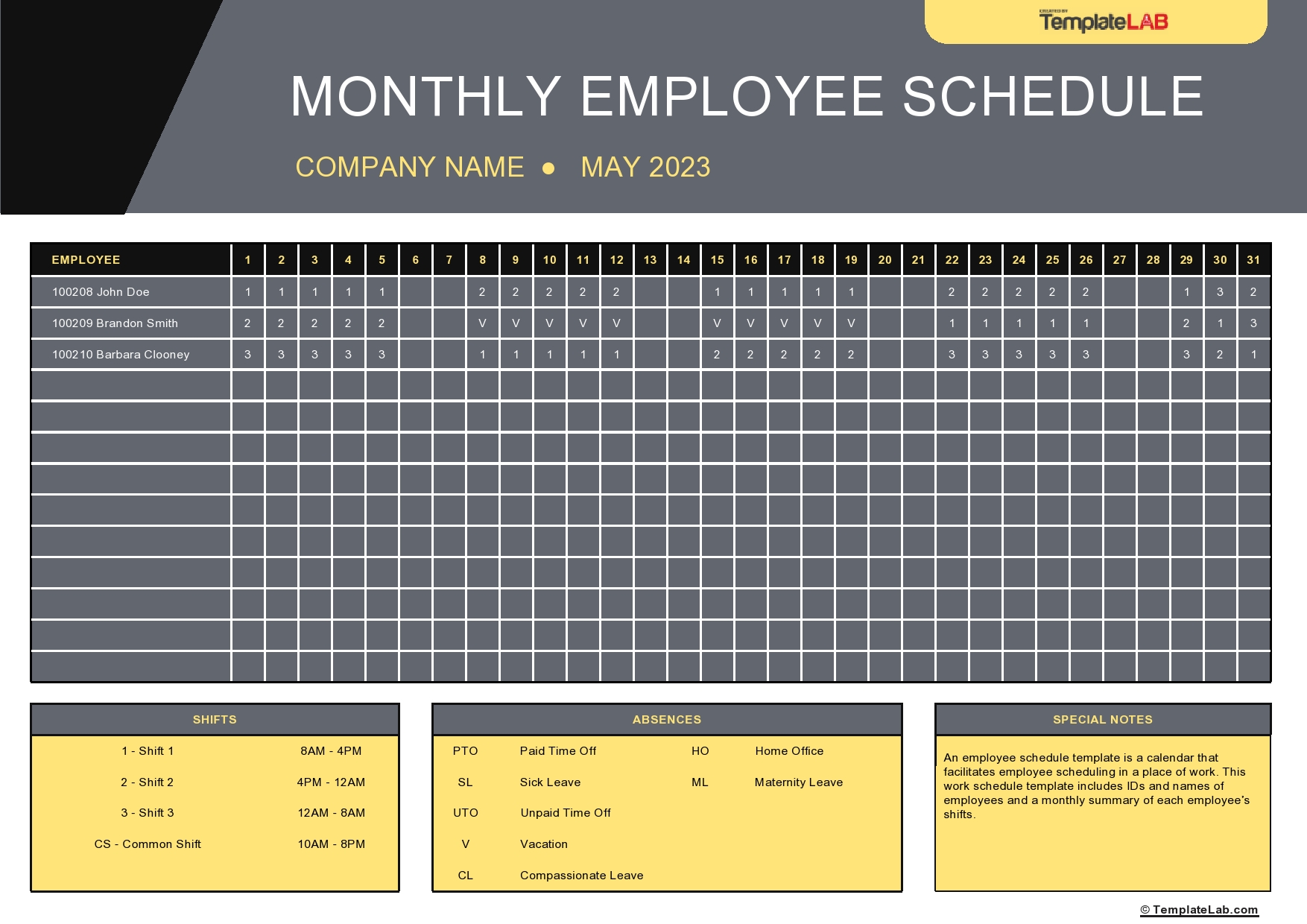 Free Monthly Employee Schedule Template