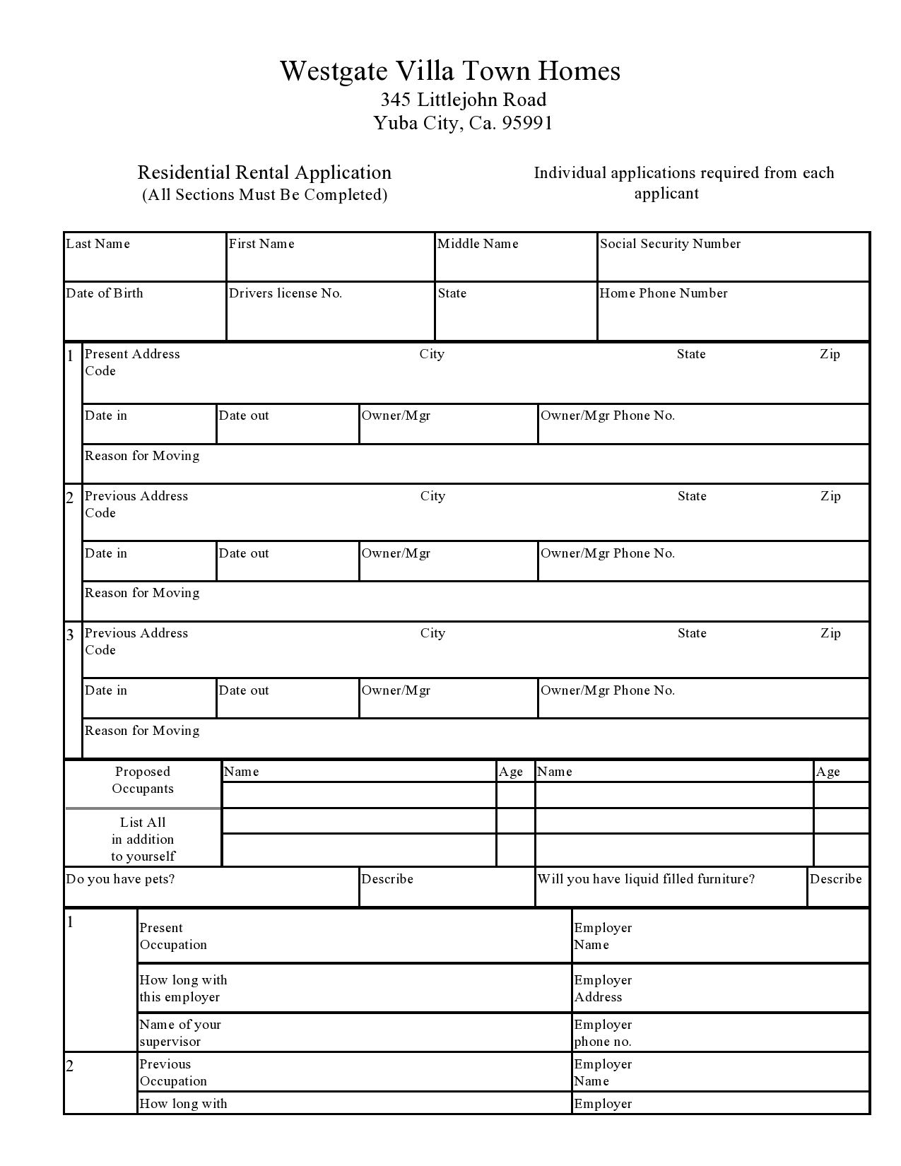 Free rental application form 09