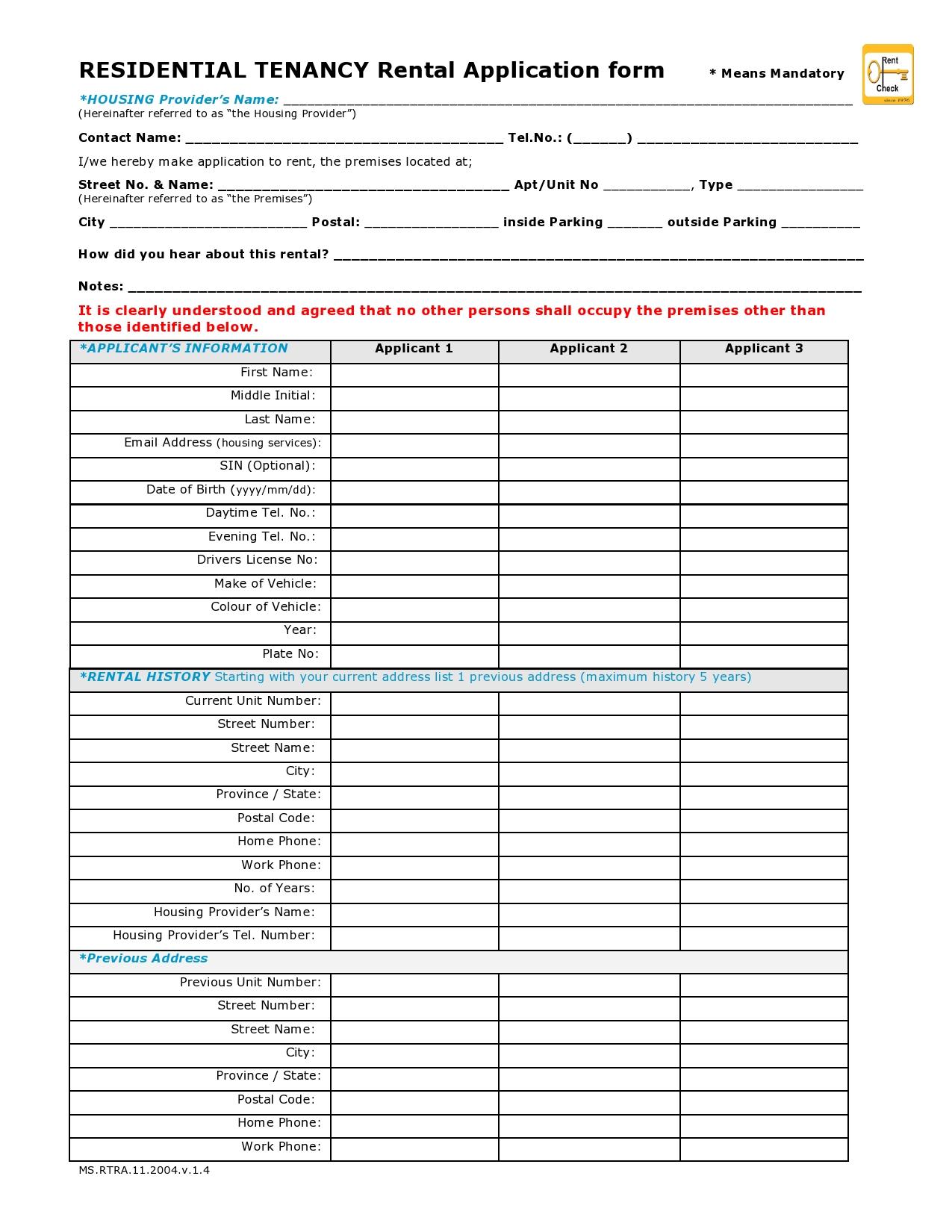 Free rental application form 11