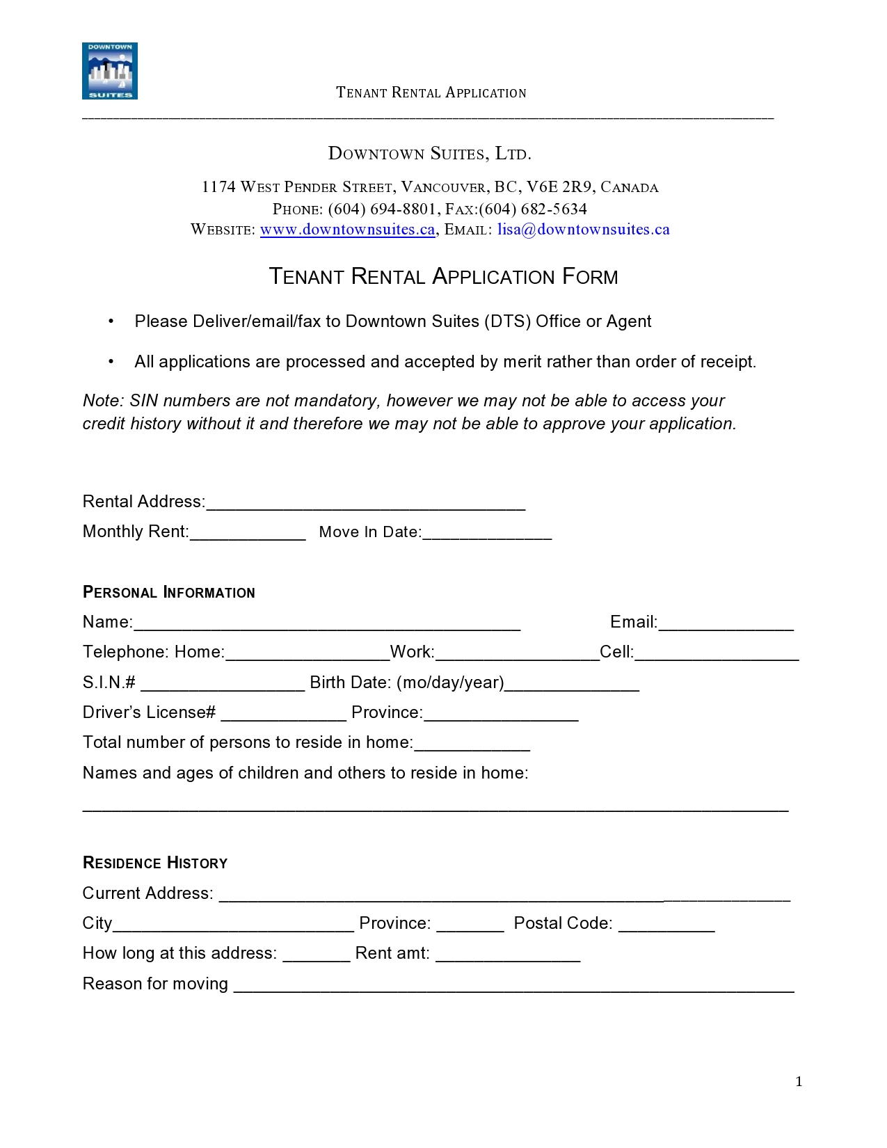Free rental application form 40