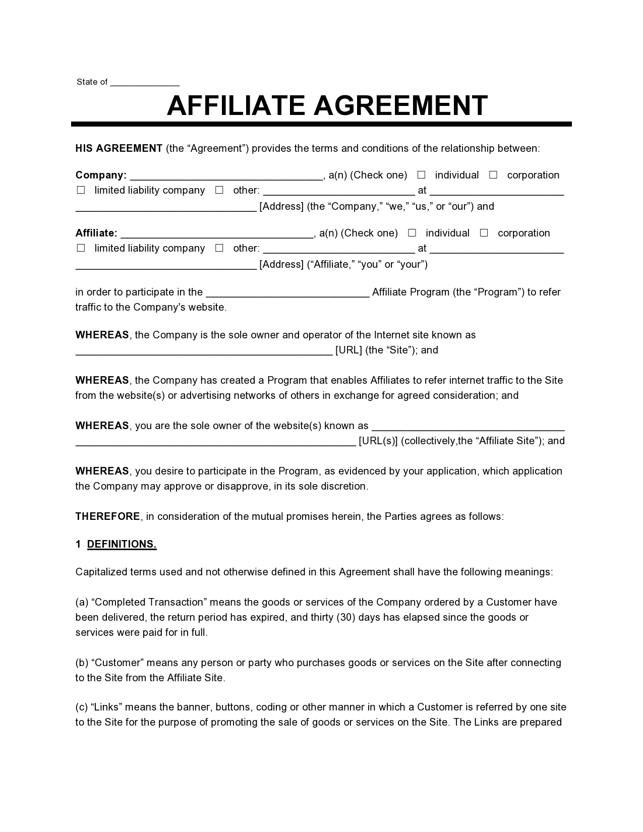Free affiliate agreement 01