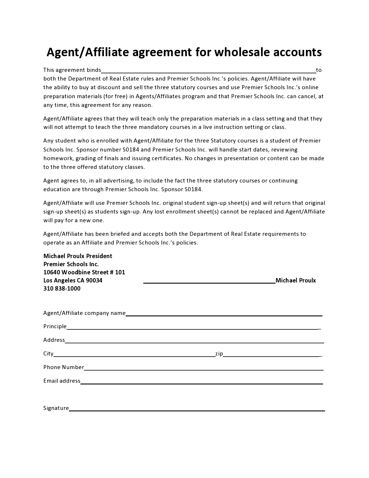 Free affiliate agreement 09