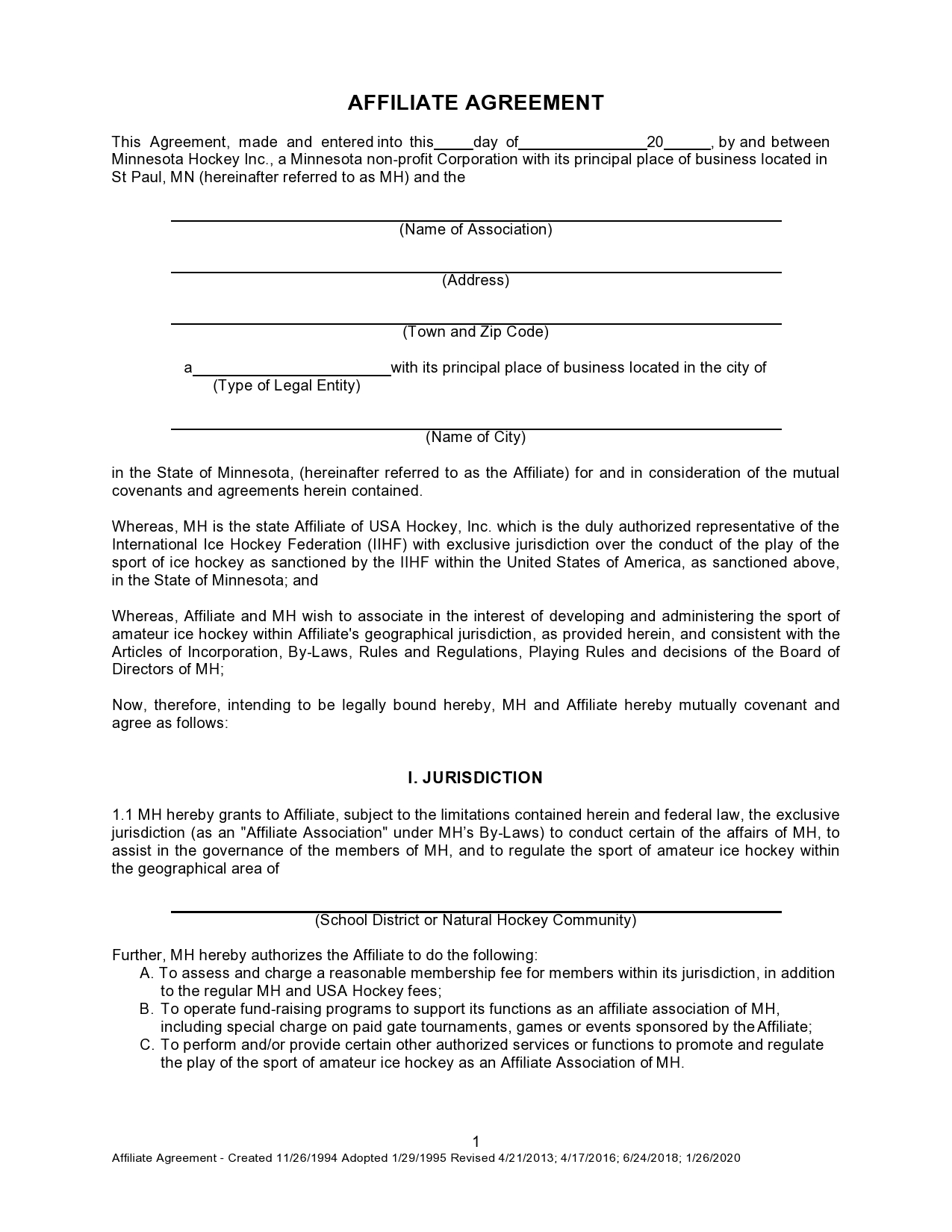 Free affiliate agreement 20