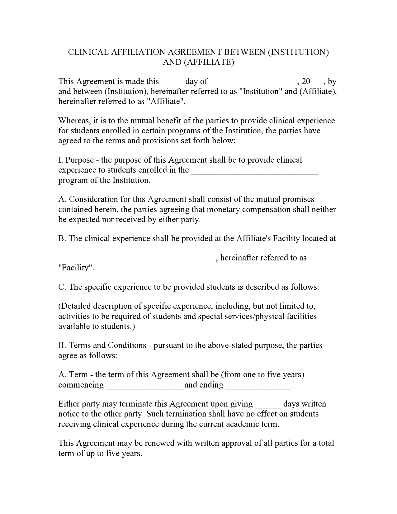 Free affiliate agreement 25
