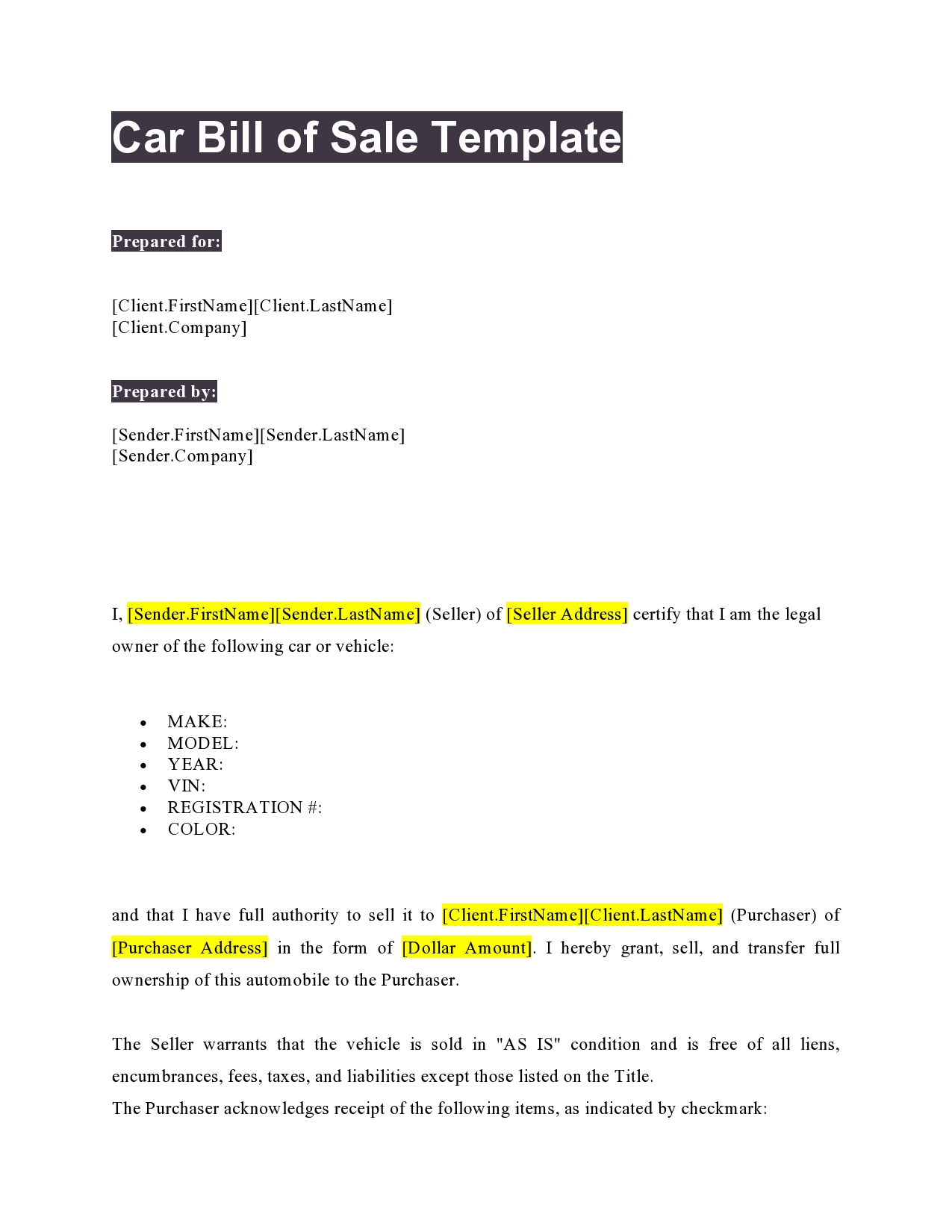 Free bill of sale for car 18