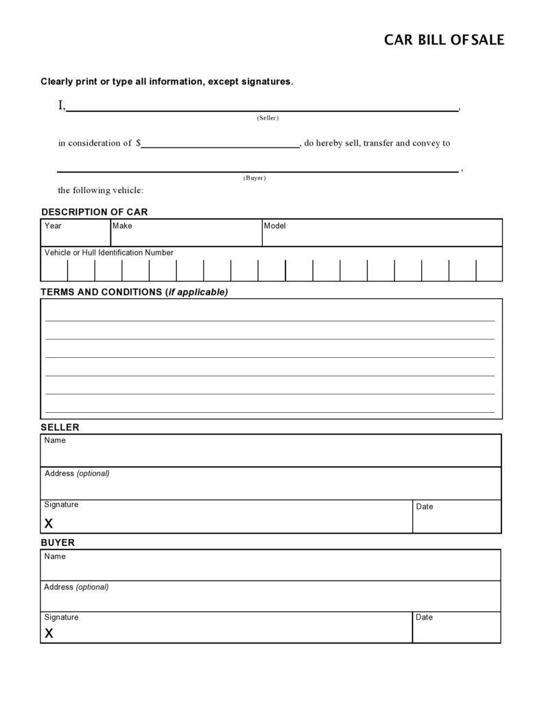 40 Printable Bill of Sale For a Car Samples [Word, PDF]