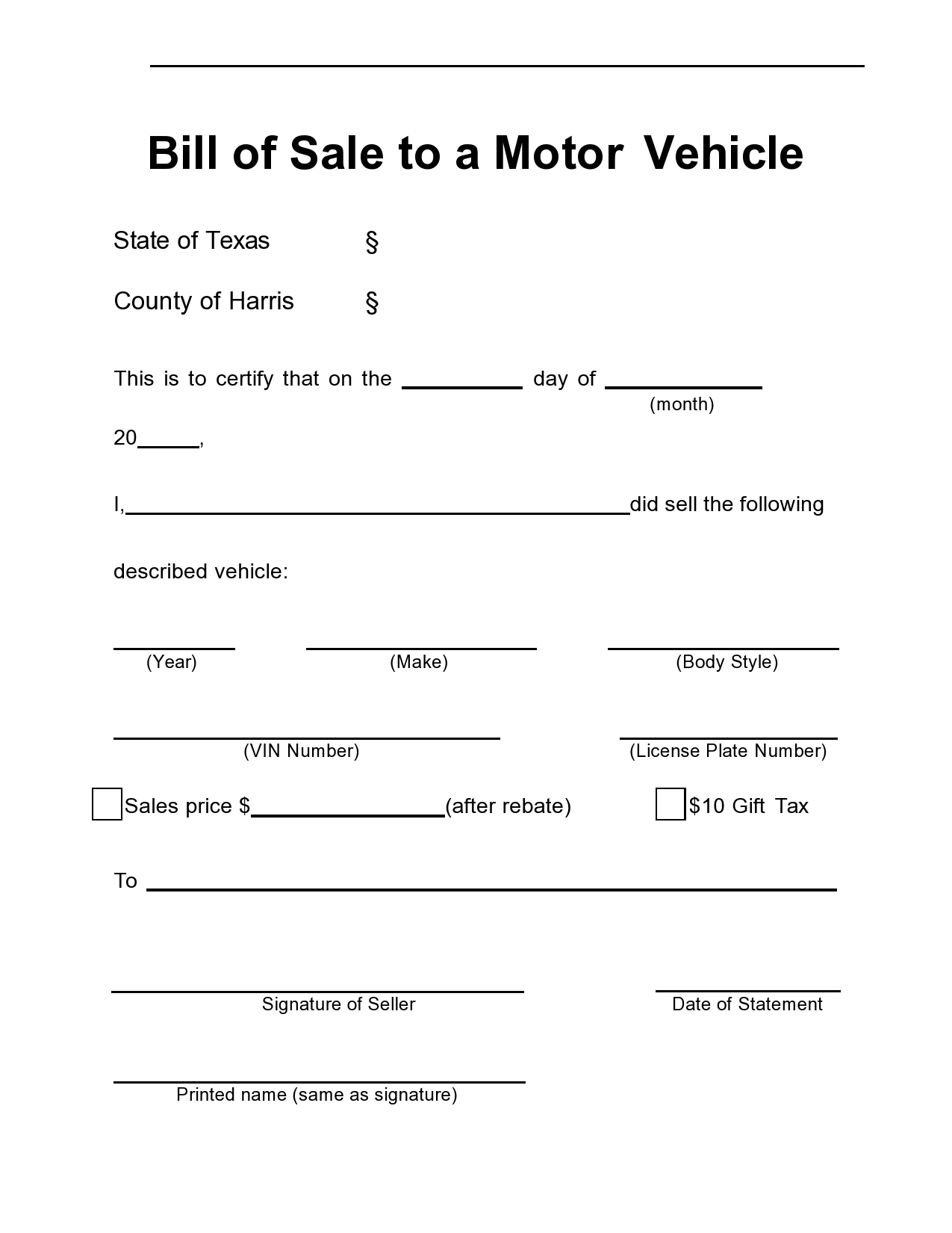 Free bill of sale for car 30