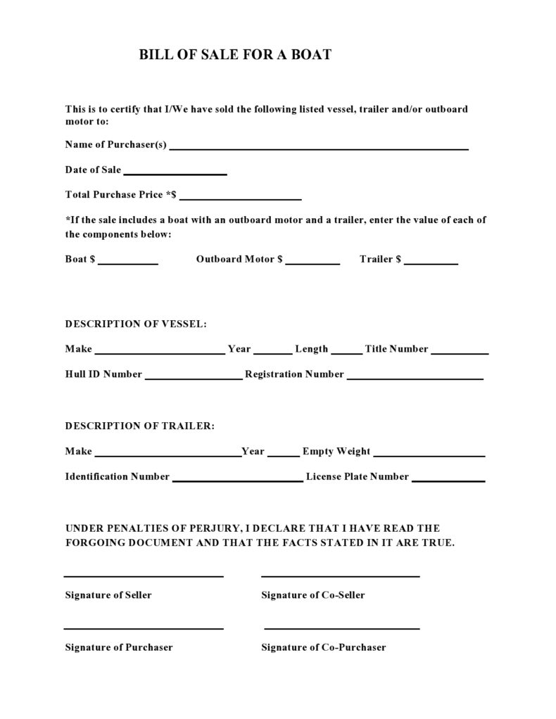 41 Great Boat Bill of Sale Templates [All States] ᐅ TemplateLab