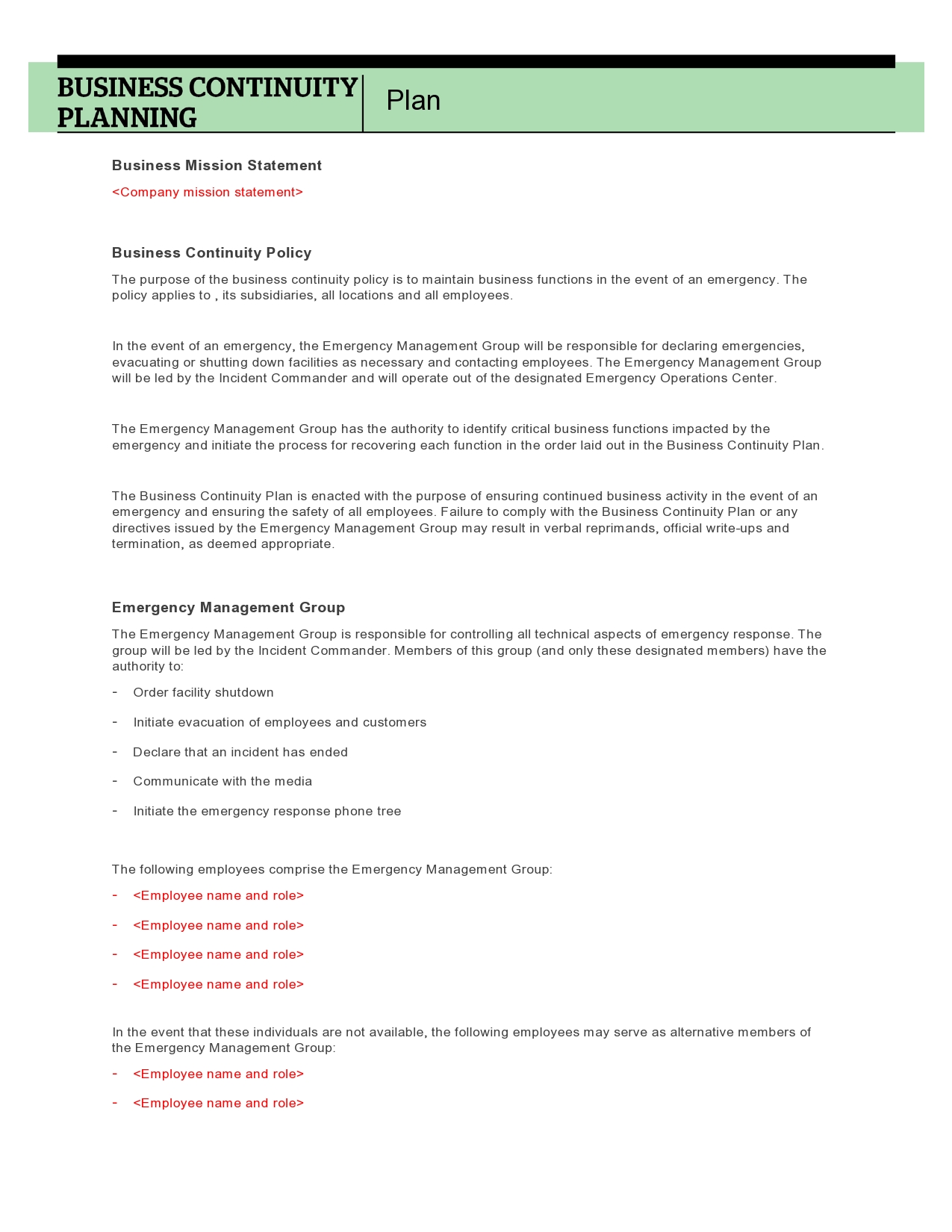 Free business continuity plan template 03