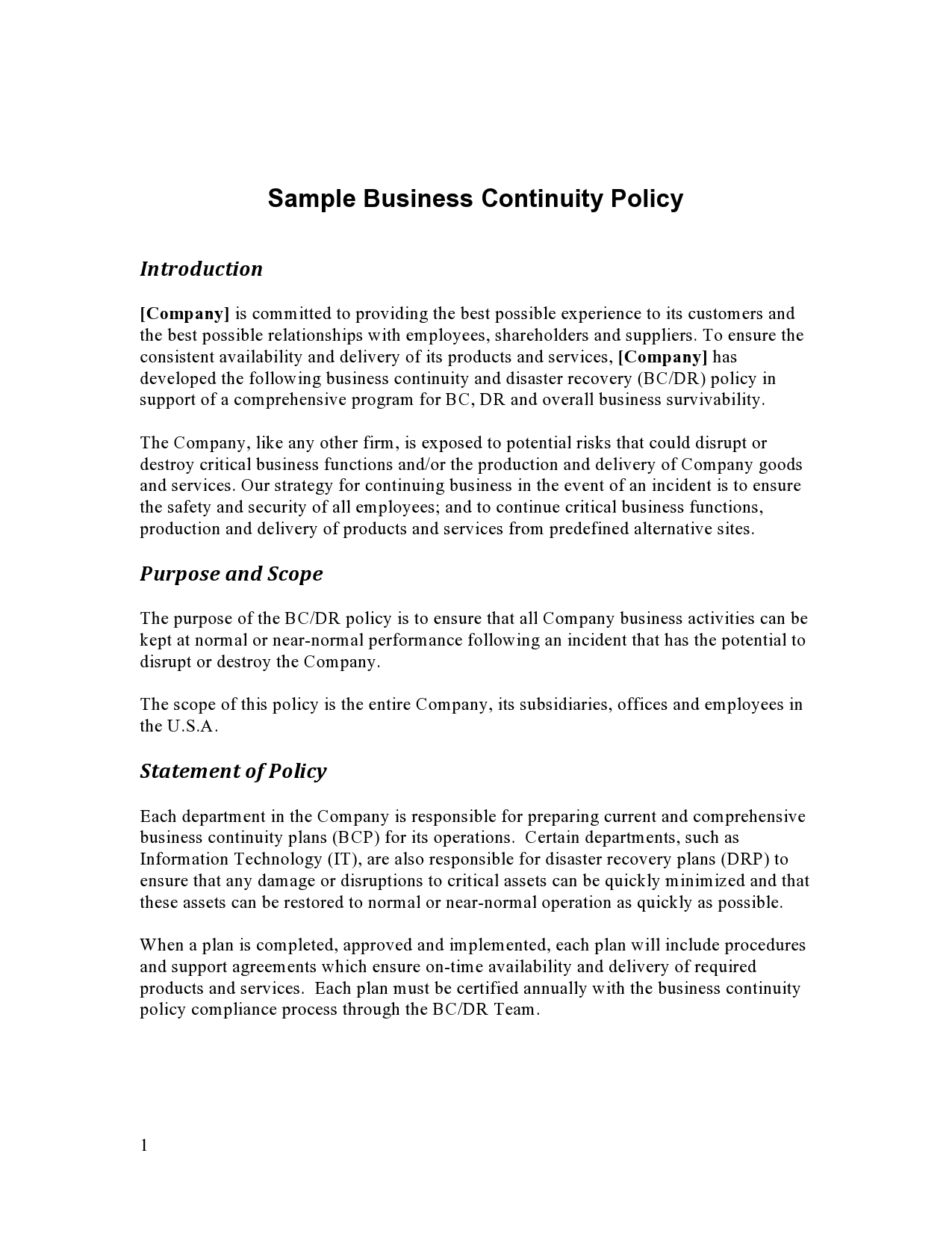 Free business continuity plan template 10