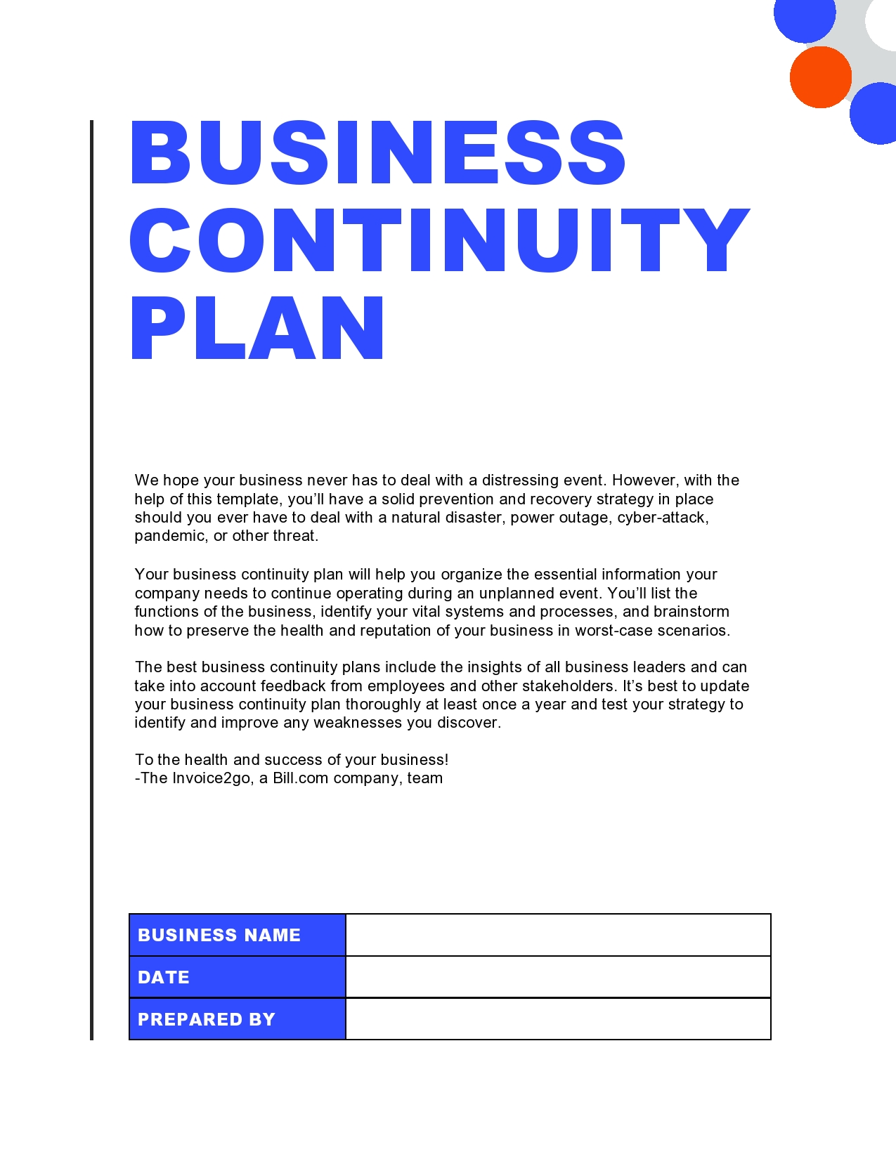 Free business continuity plan template 18