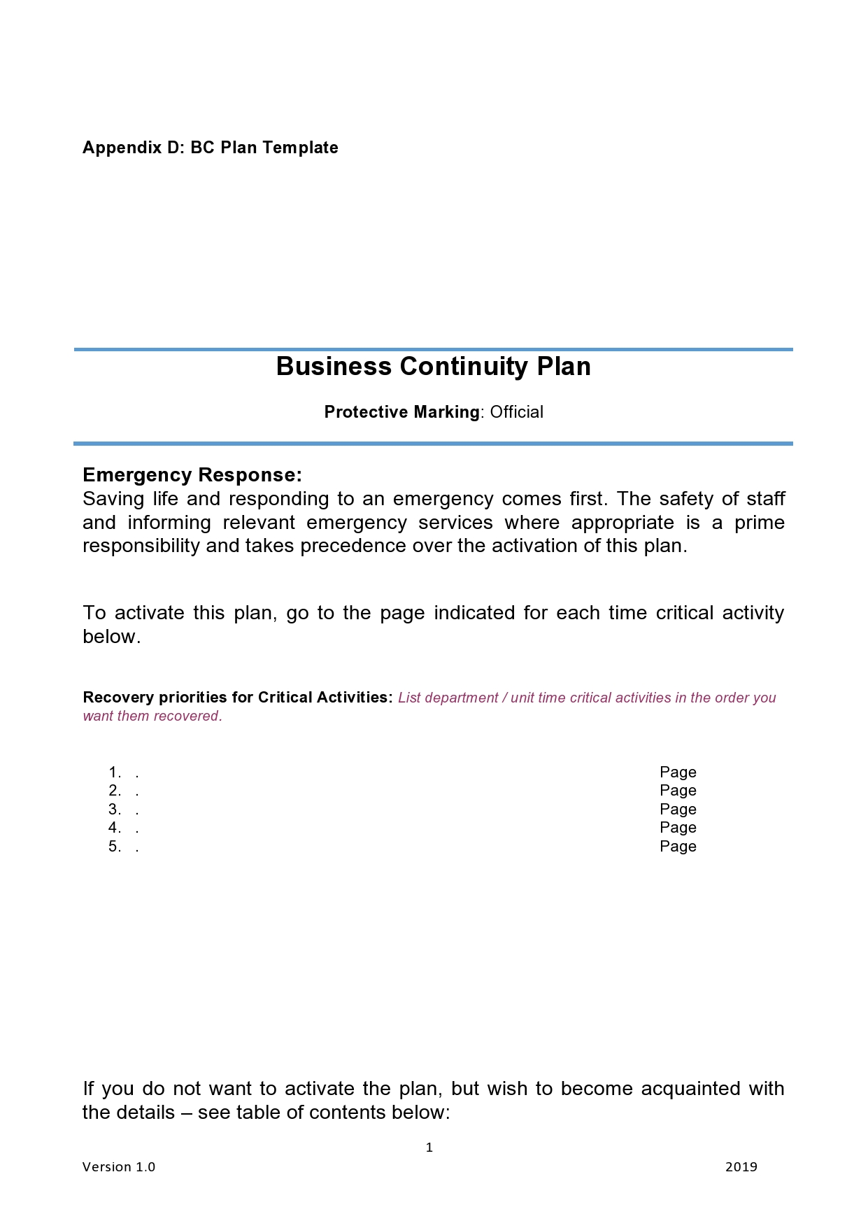 Free business continuity plan template 19