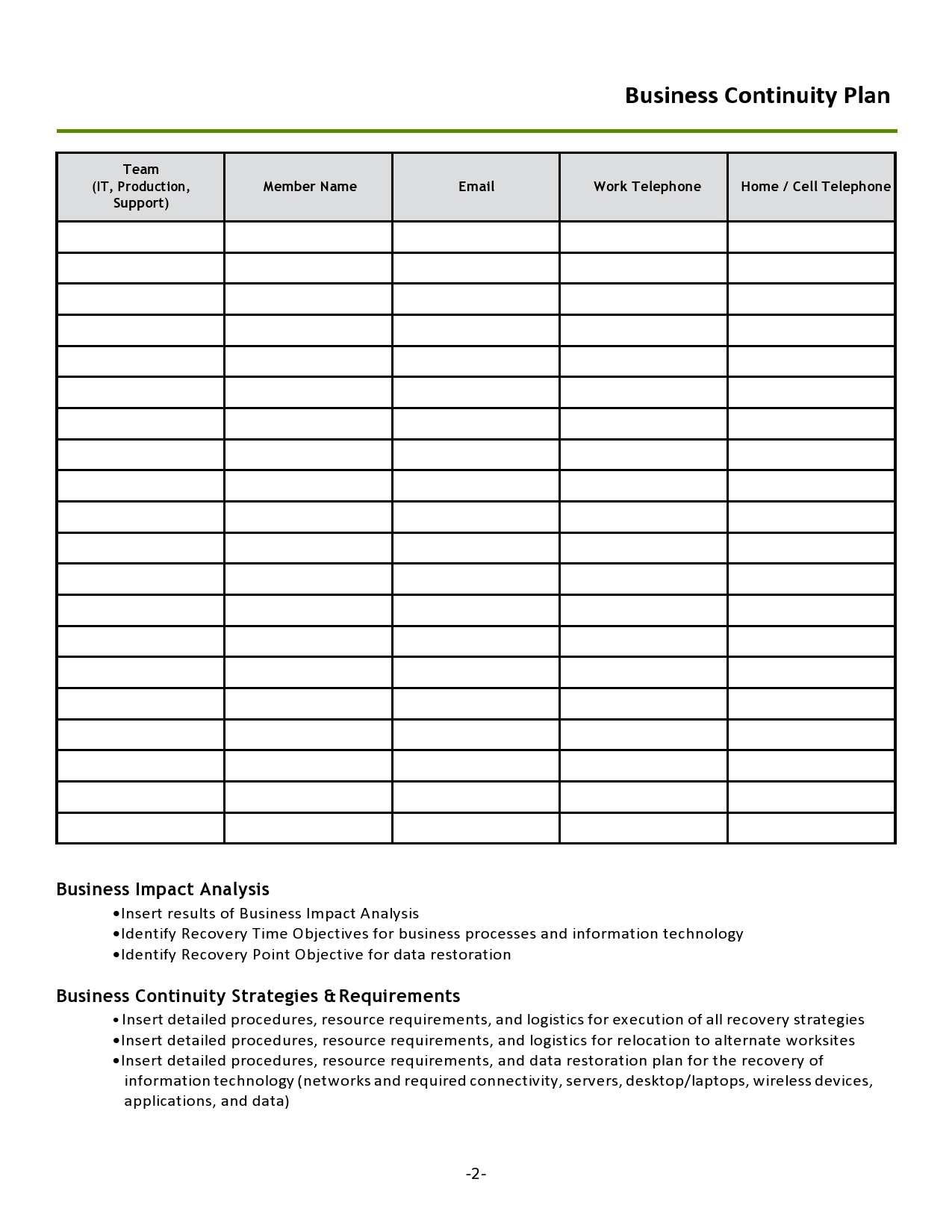 Free business continuity plan template 22