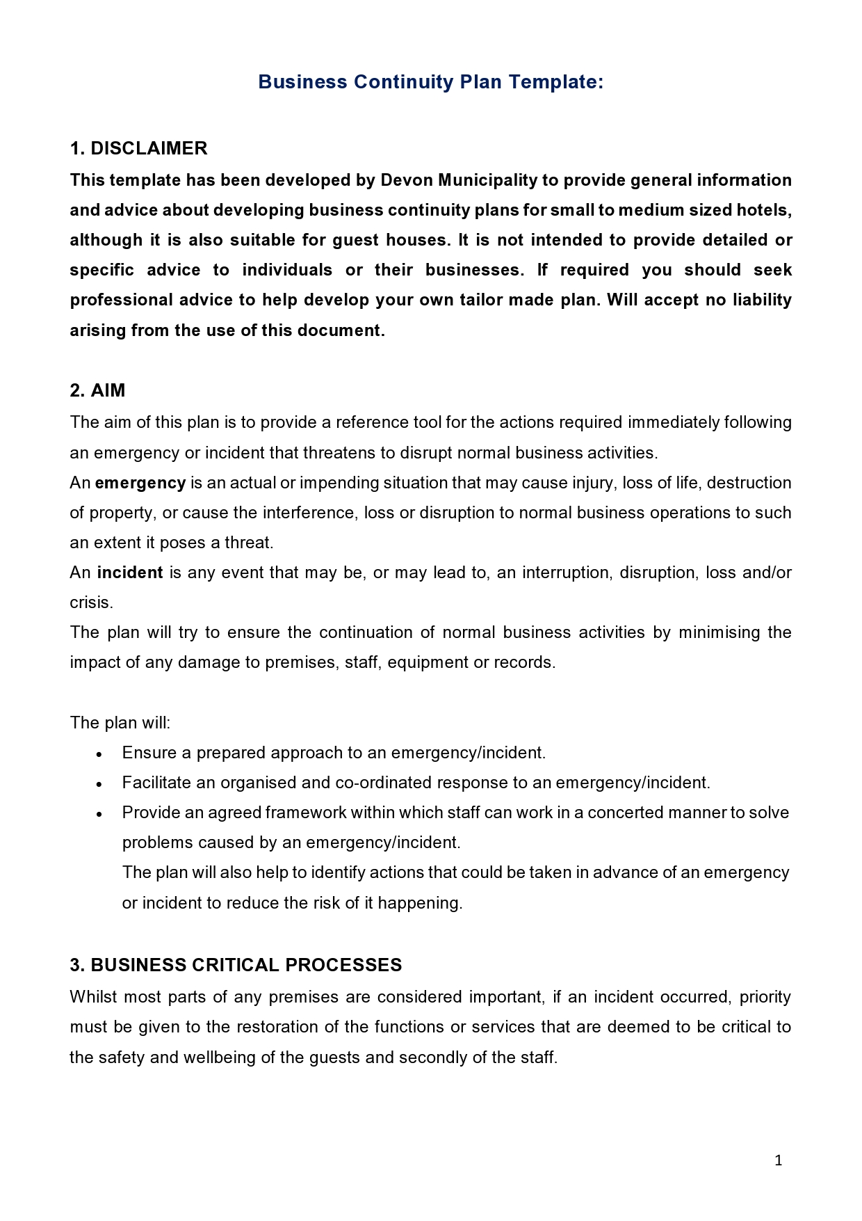 Free business continuity plan template 24