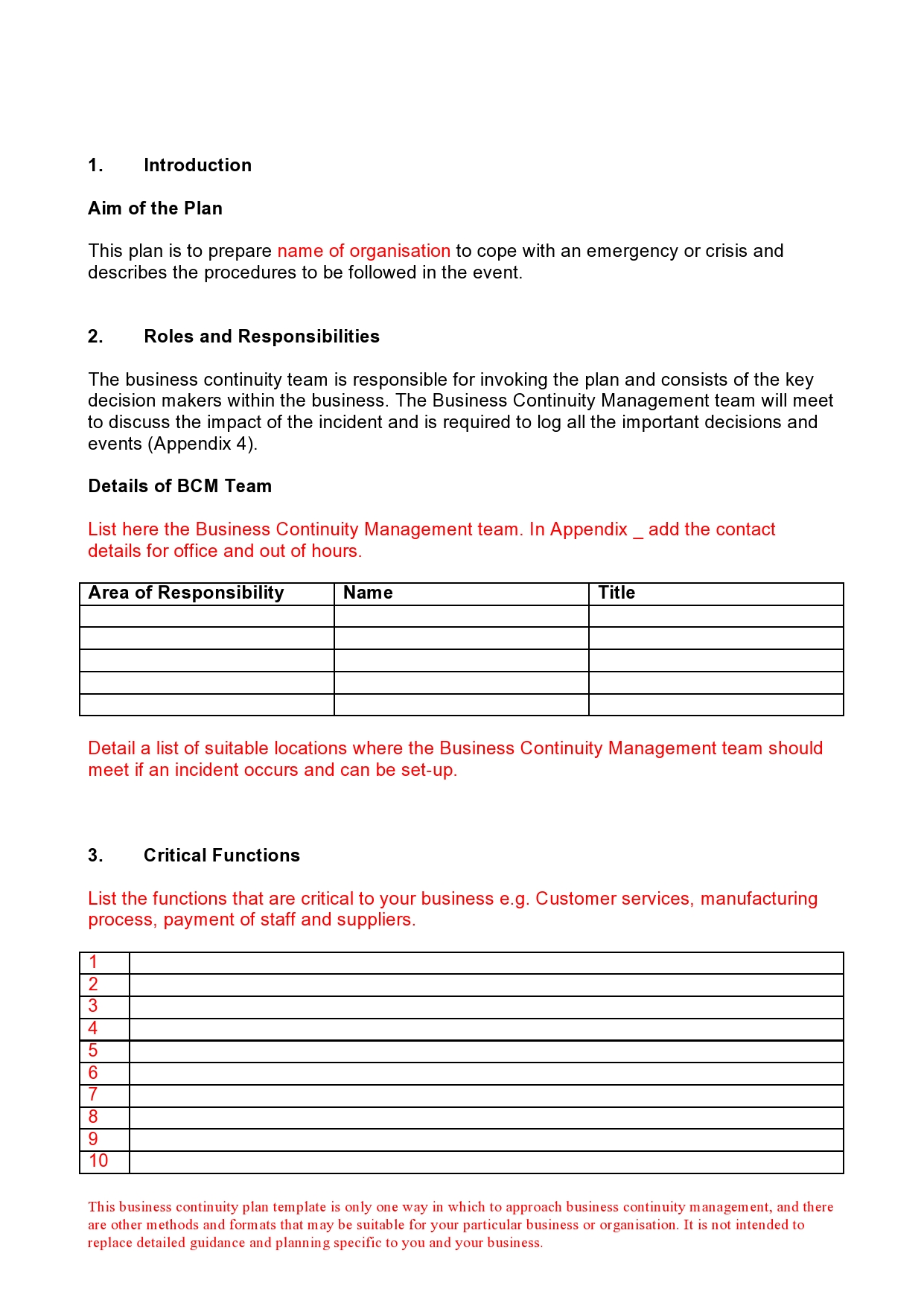 Free business continuity plan template 26
