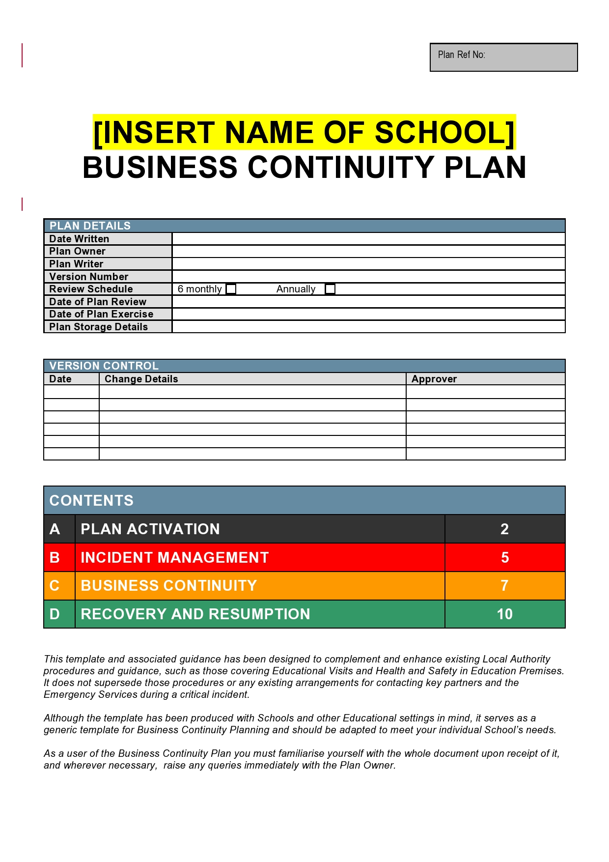Free business continuity plan template 33
