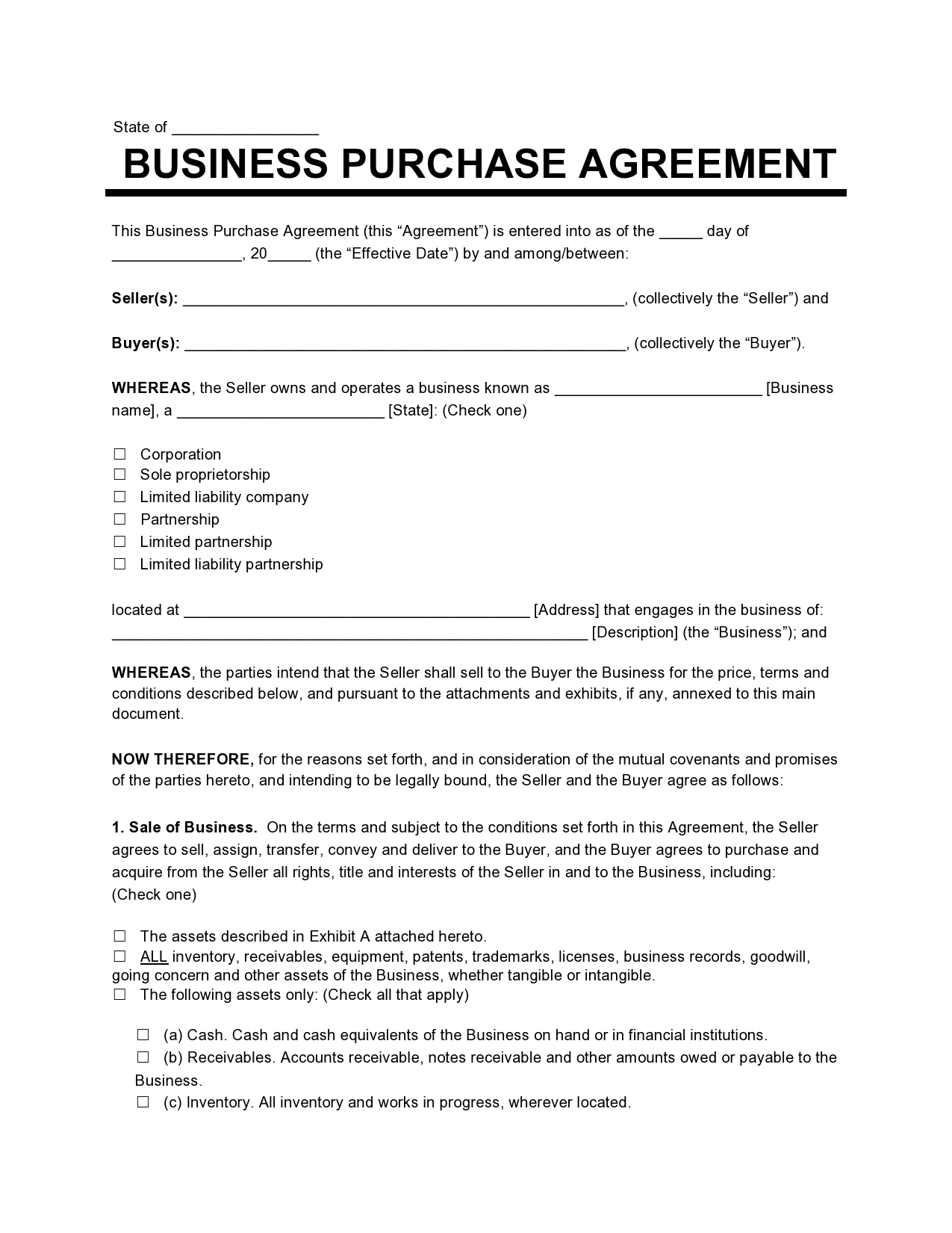 Free business purchase agreement 01