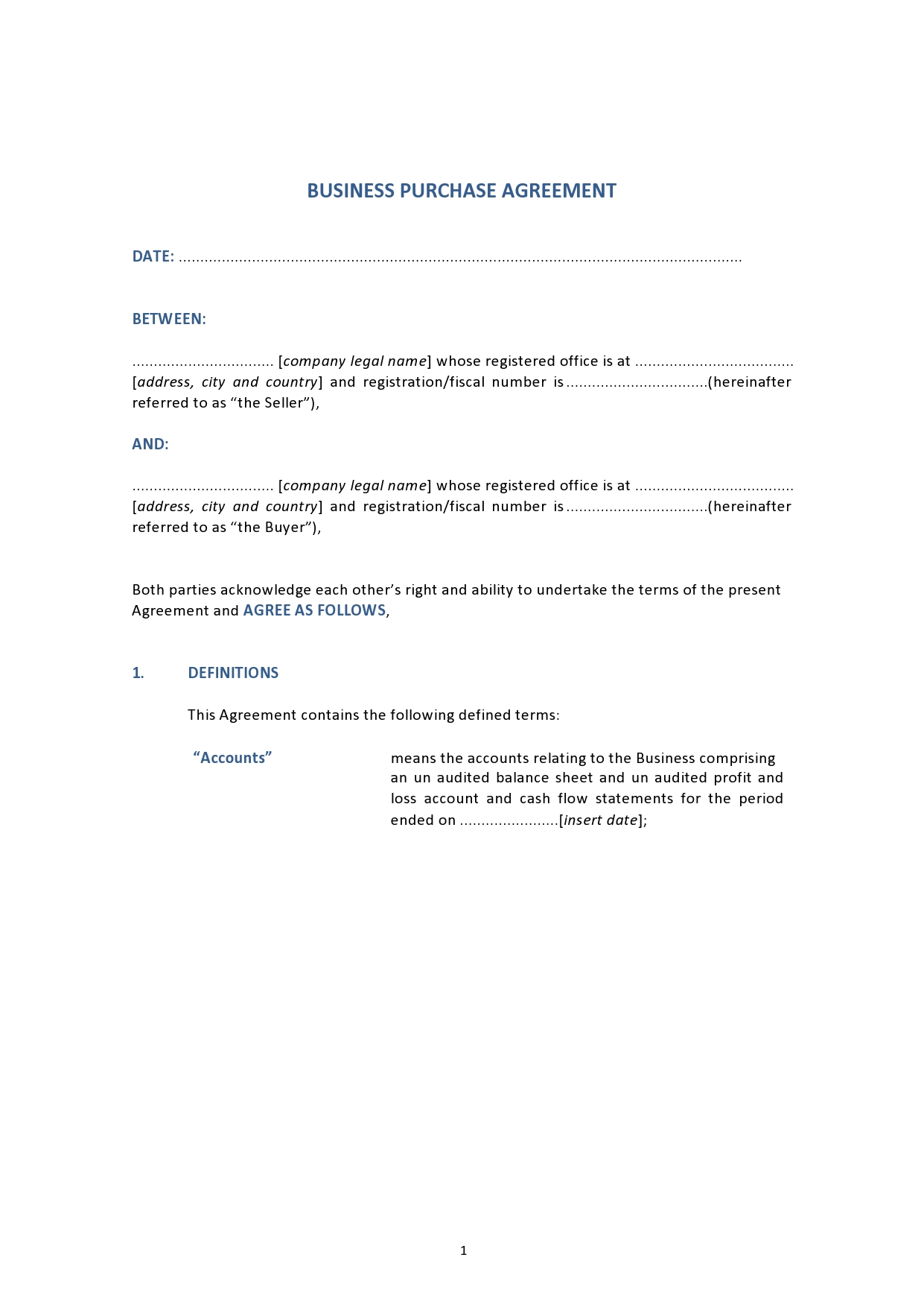 Free business purchase agreement 09