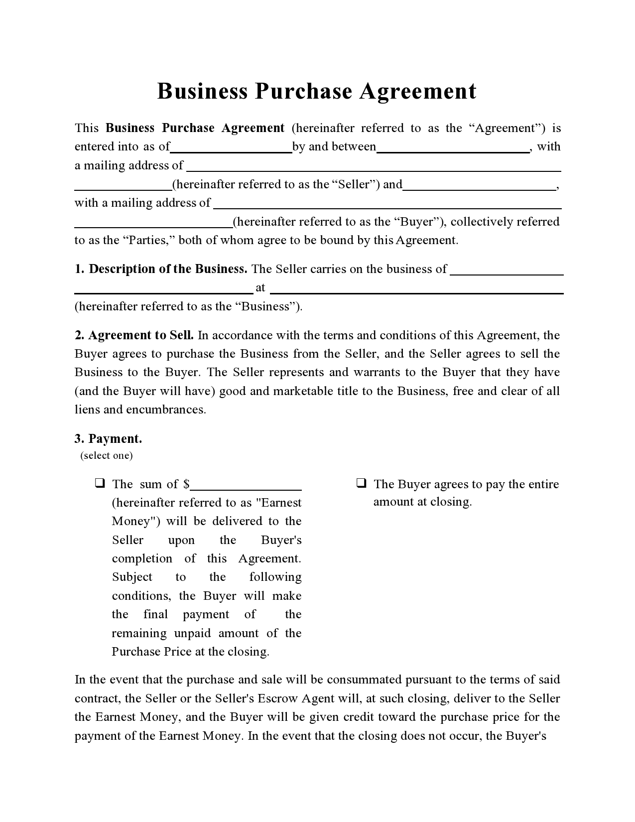 Free business purchase agreement 12