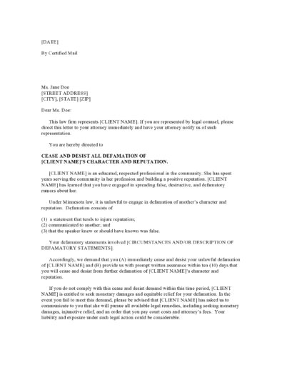 40 Effective Cease and Desist Defamation Letters ᐅ TemplateLab 40 Effective Cease and Desist Defamation Letters ᐅ TemplateLab