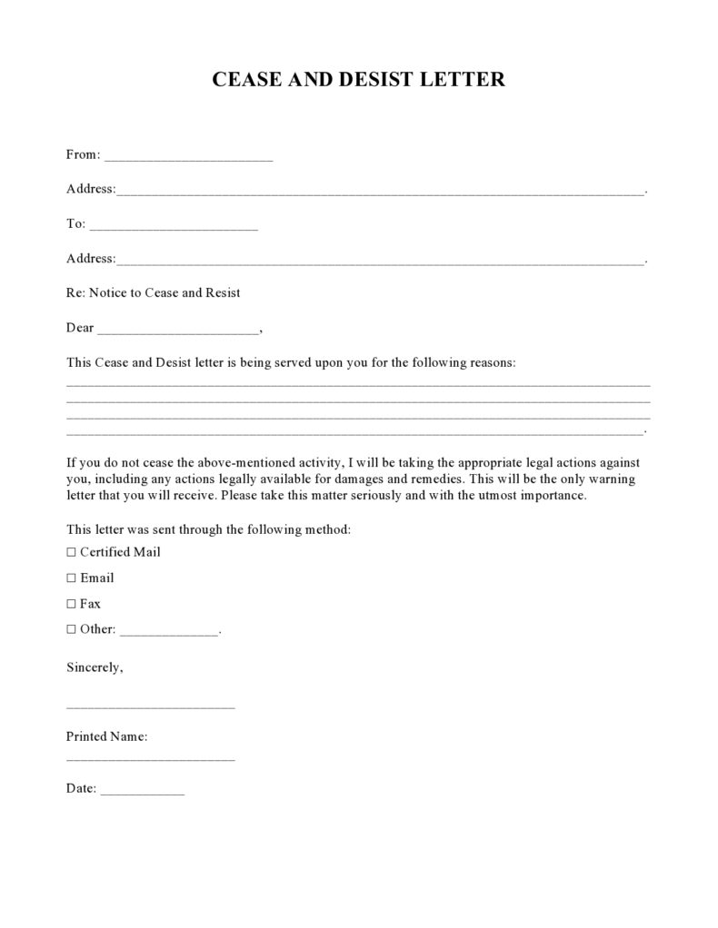 40 Effective Cease and Desist Defamation Letters ᐅ TemplateLab 40 Effective Cease and Desist Defamation Letters ᐅ TemplateLab