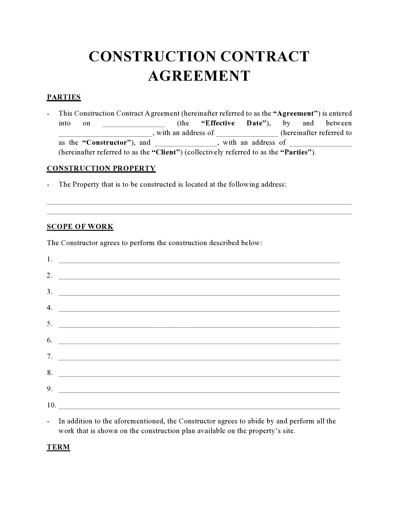 Basic Construction Contract Template