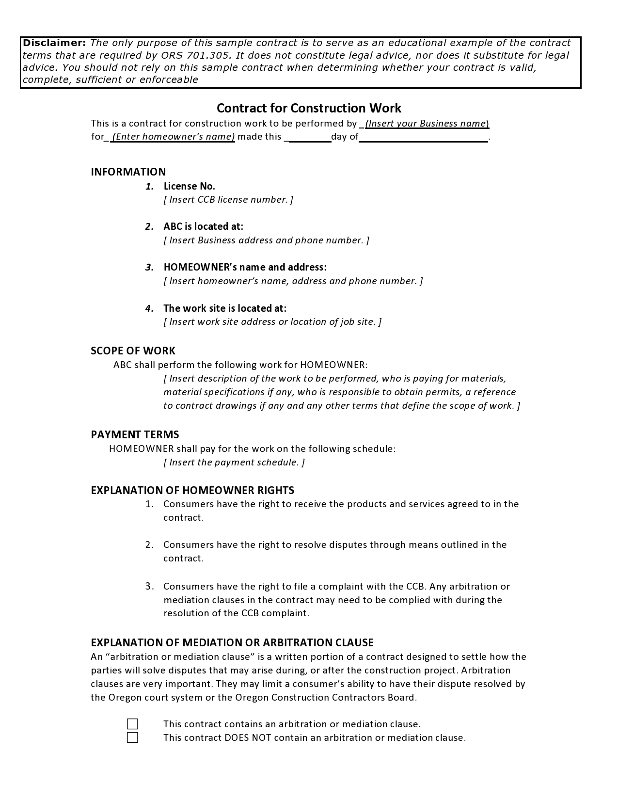 Free construction contract template 10