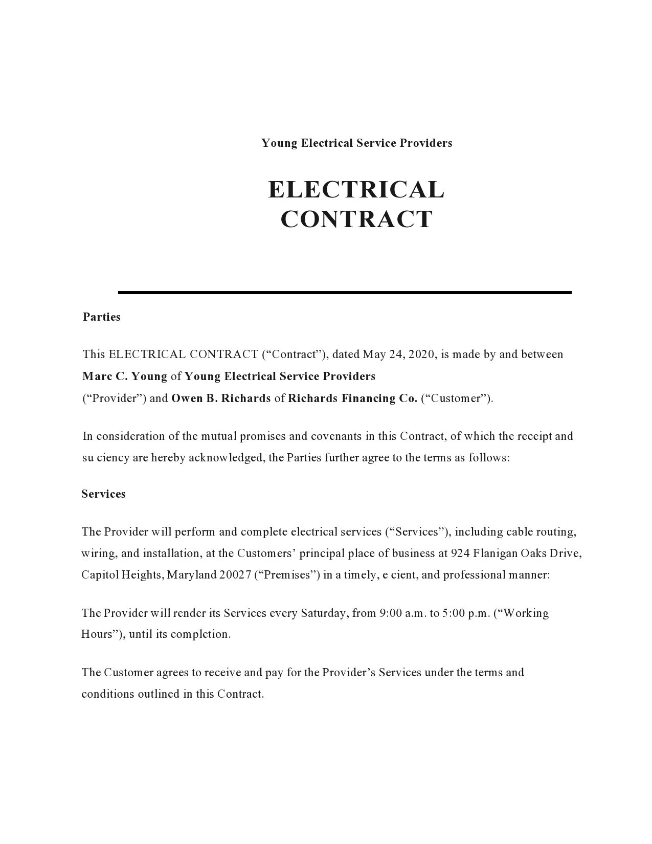 Free electrical contract 21