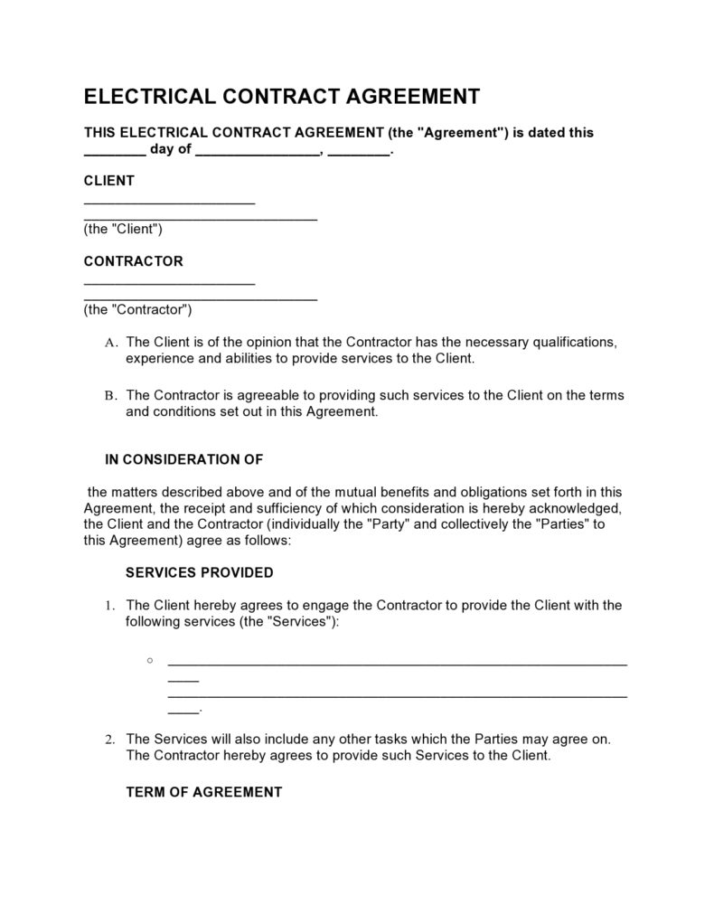 38 Free Electrical Contract Templates ( Agreement Examples) ᐅ TemplateLab