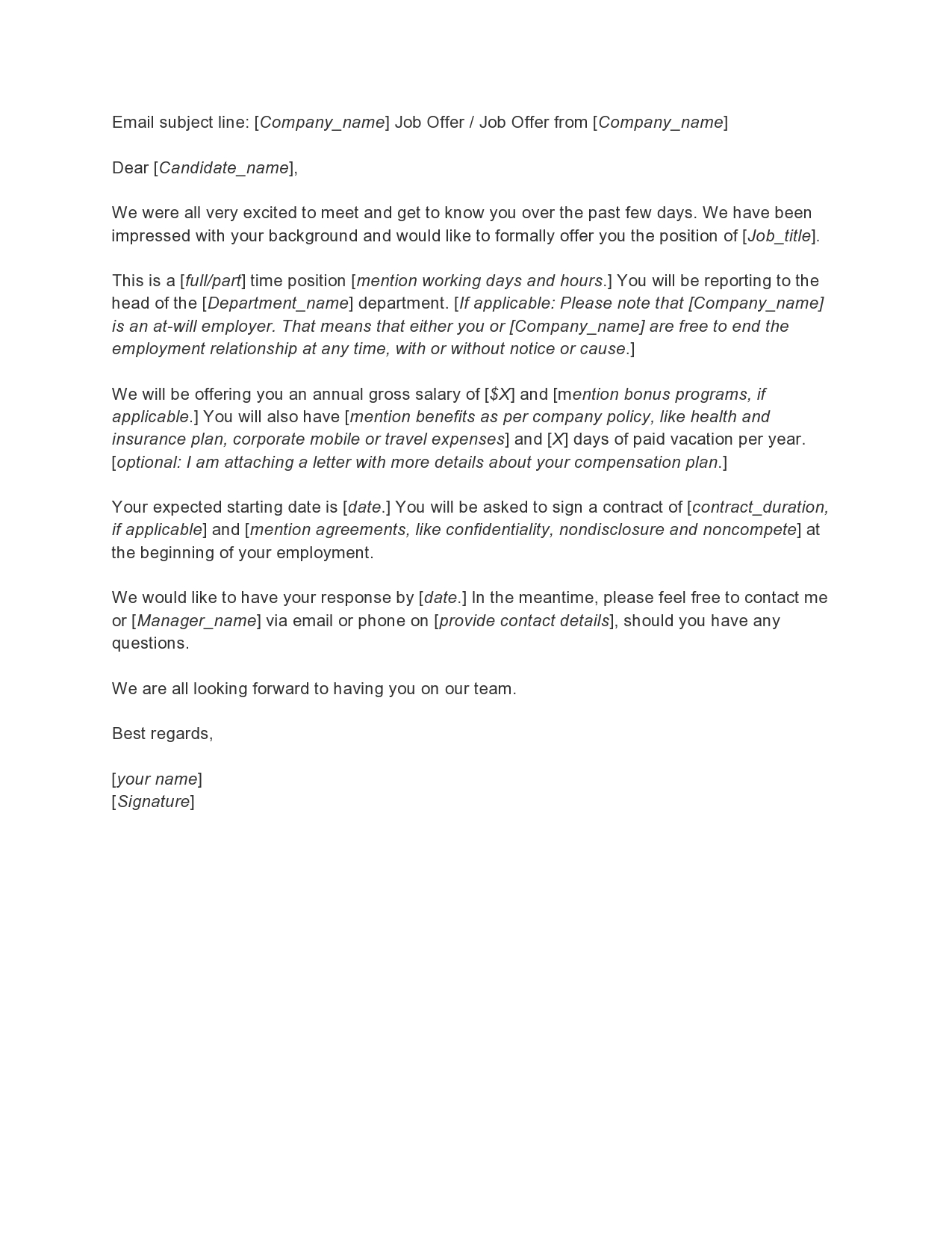 Free employment offer letter template 01