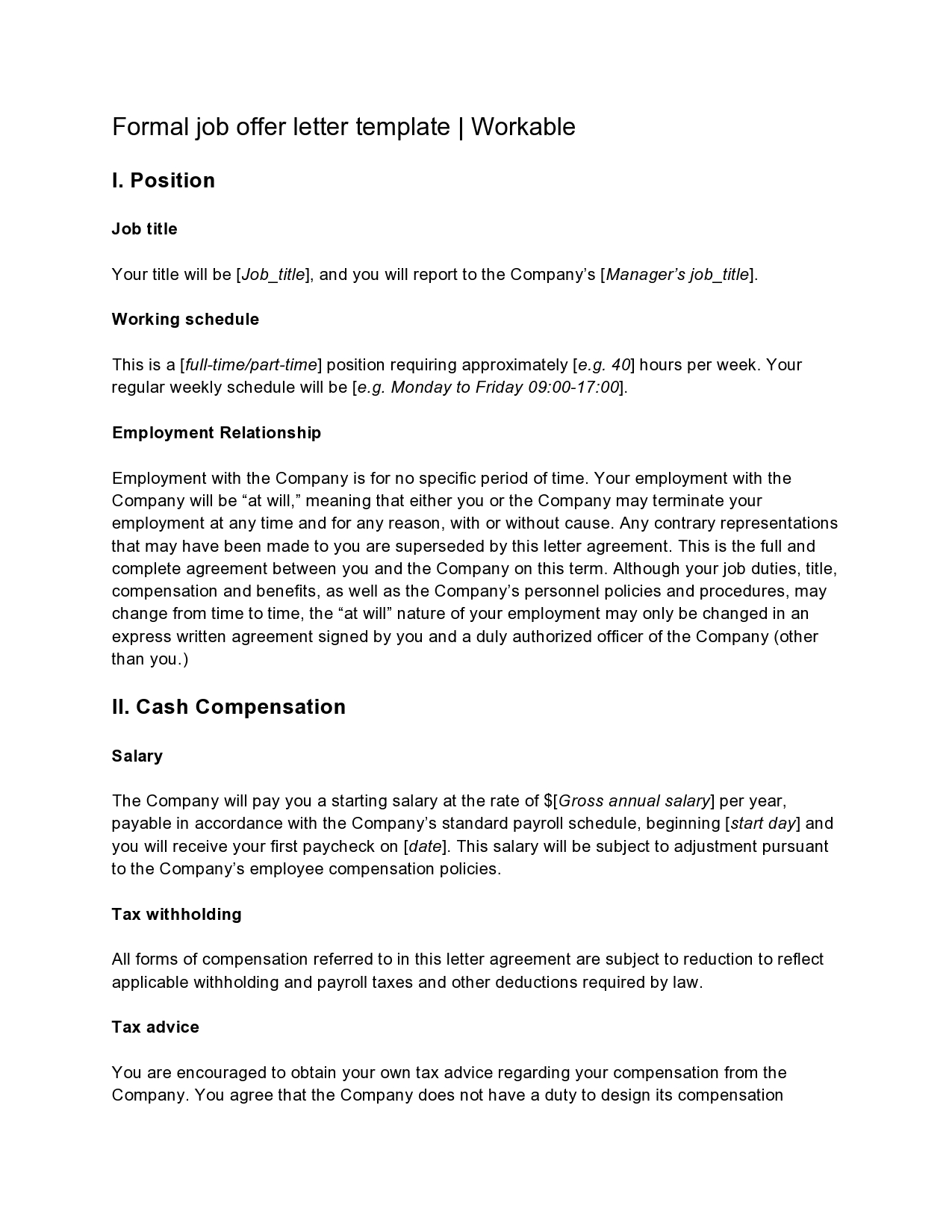 Free employment offer letter template 02