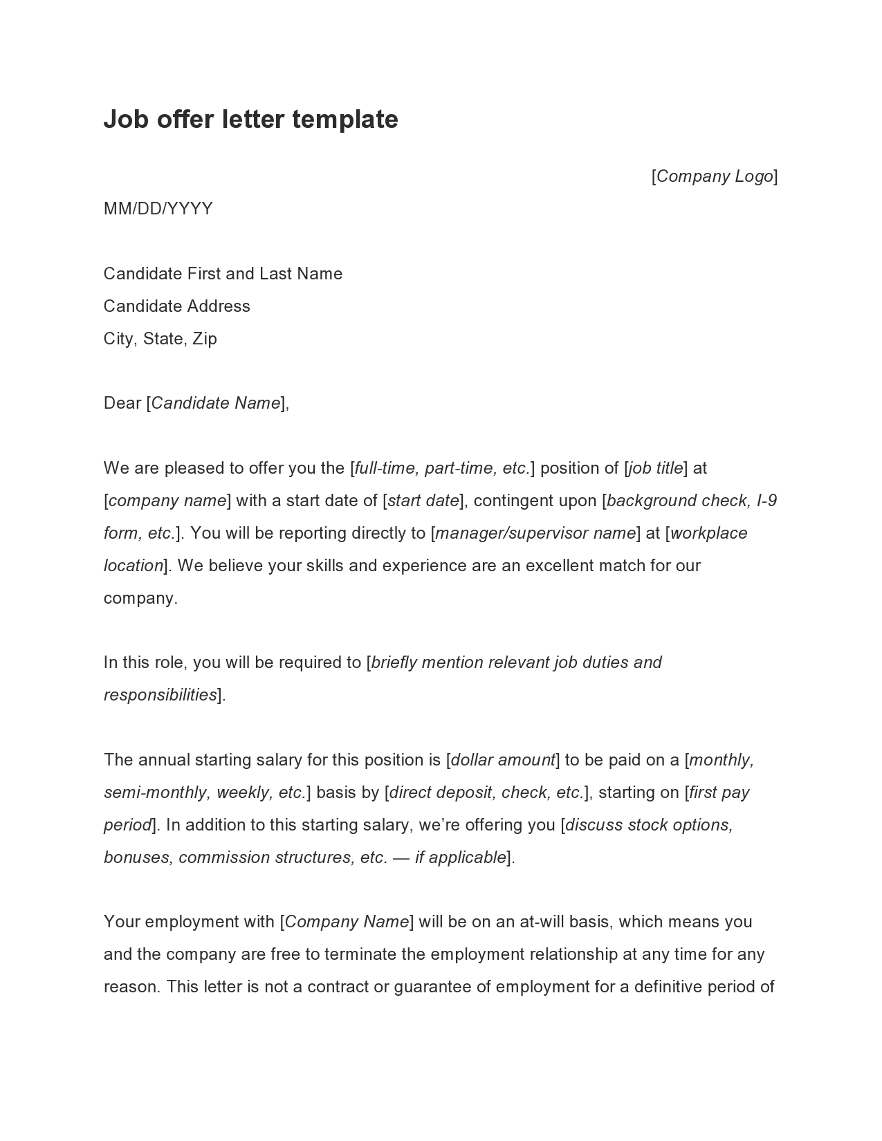 Free employment offer letter template 03