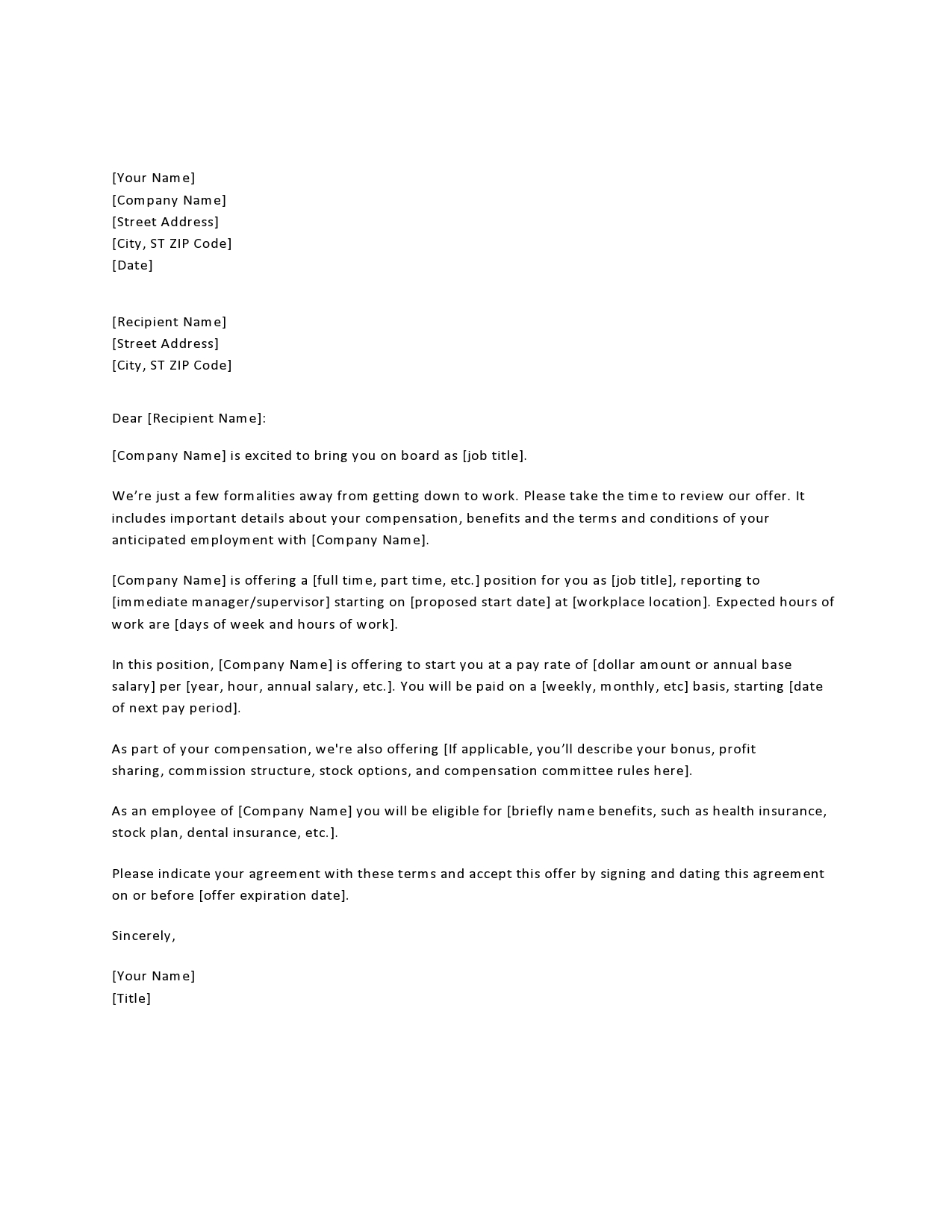 Free employment offer letter template 05